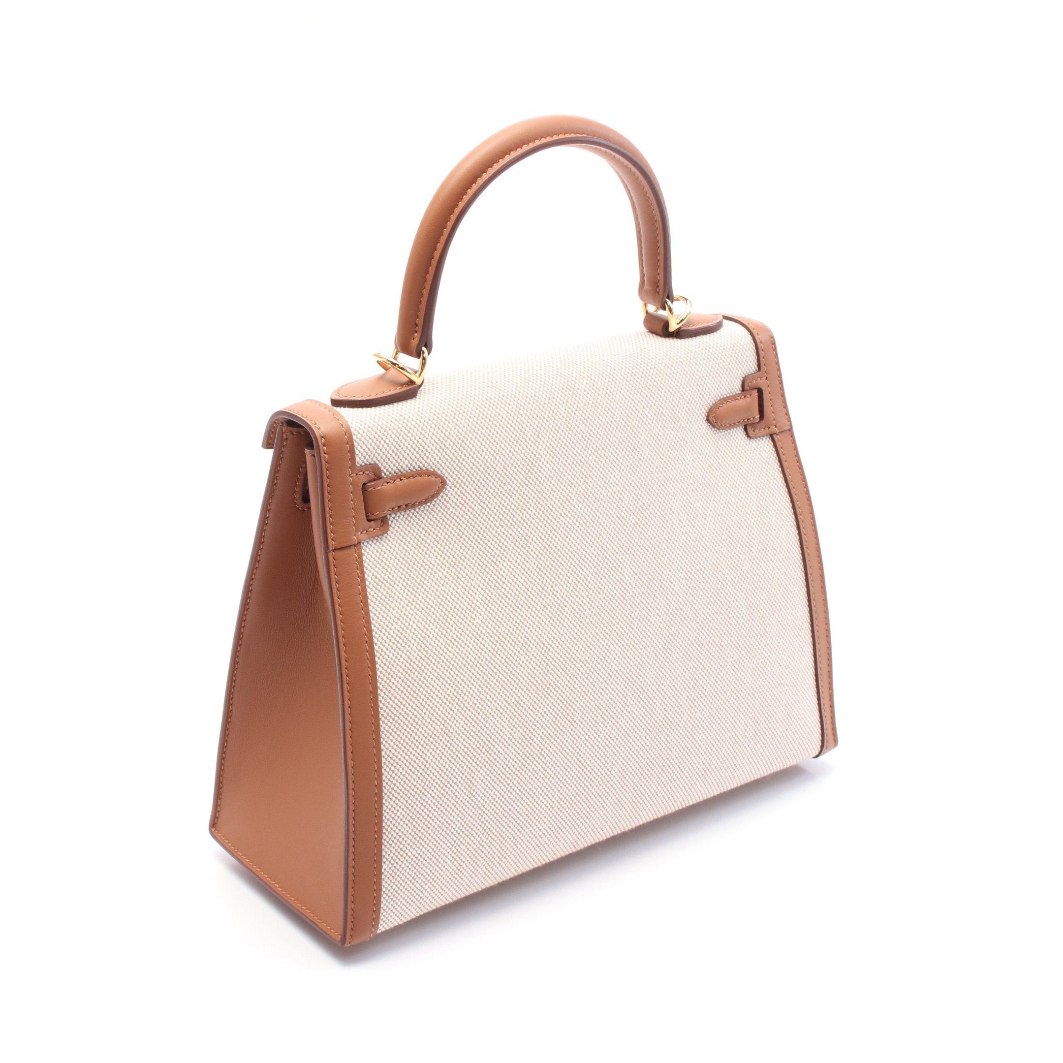 Hermes Hermes Kelly 25 Ecru Forbe Handbag Toile Ash Veau Swift Beige Brown Gold Hardware Double Engraved Size ONE SIZE - 2 Thumbnail