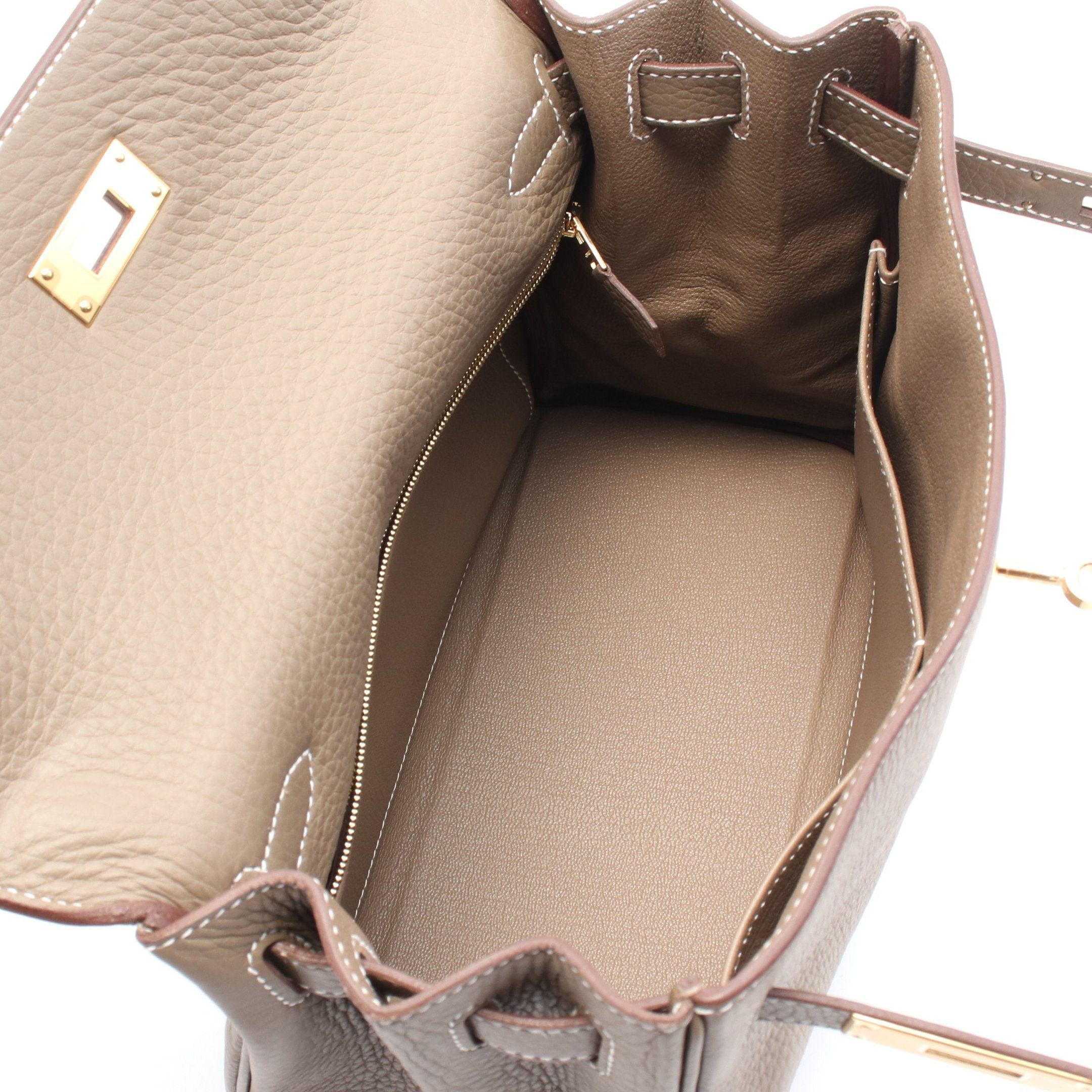 Hermes Hermes Kelly28 Etoupe Handbag Clemence Leather Gray Brown Gold Hardware Inner Stitch Double Engraved Size ONE SIZE - 3 Thumbnail