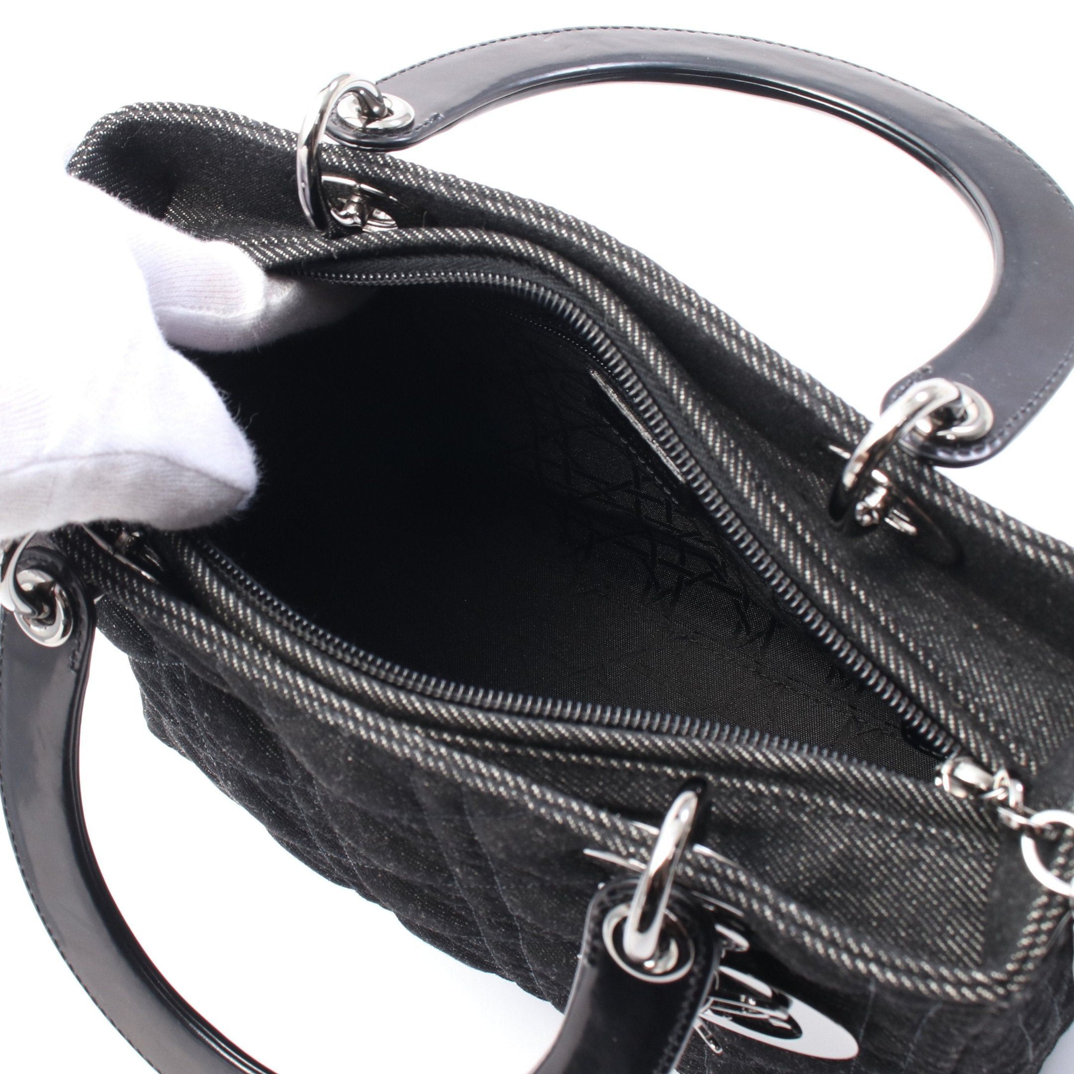 Dior Dior Lady Dior Handbag Denim Leather Black Size ONE SIZE - 3 Thumbnail