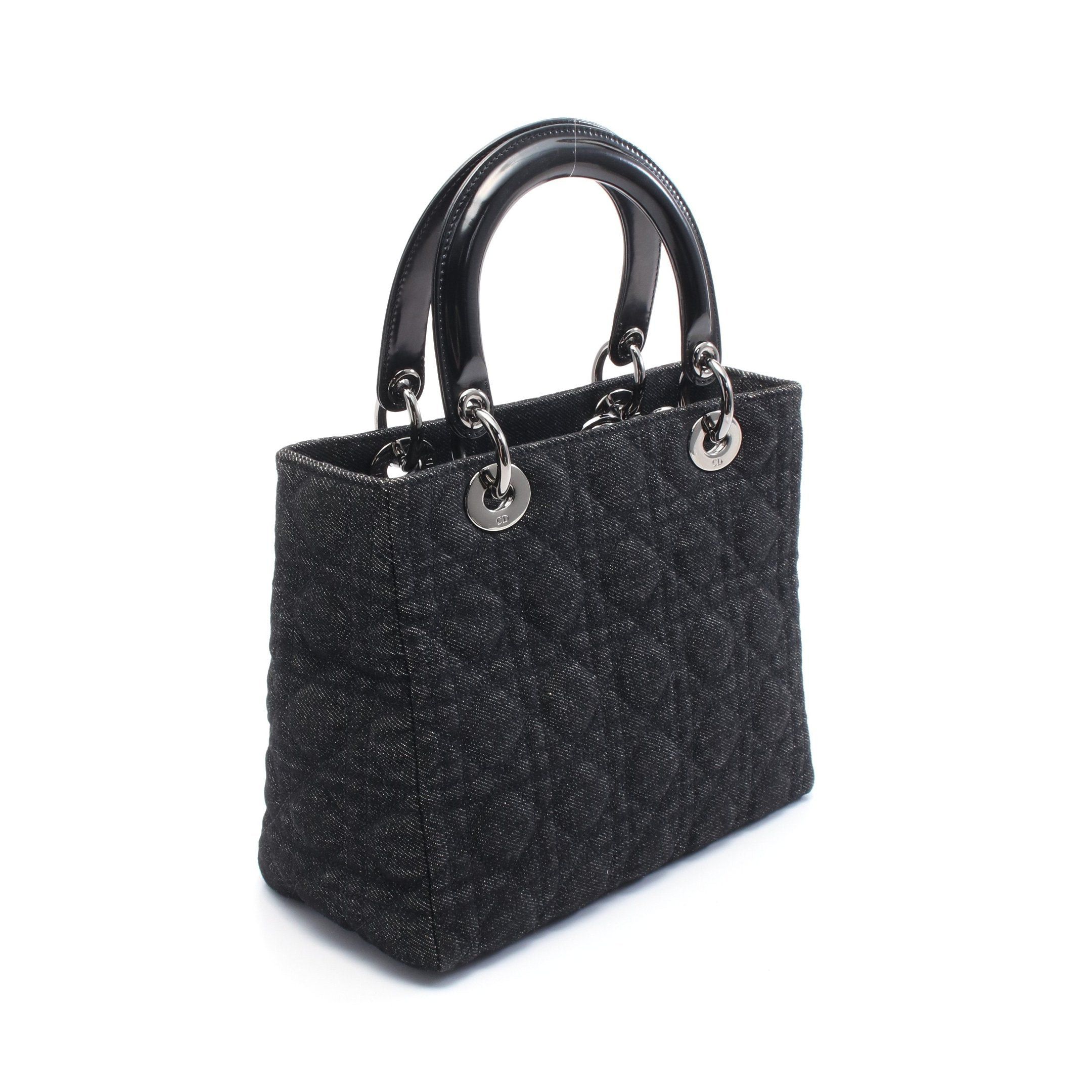 Dior Dior Lady Dior Handbag Denim Leather Black Size ONE SIZE - 2 Thumbnail