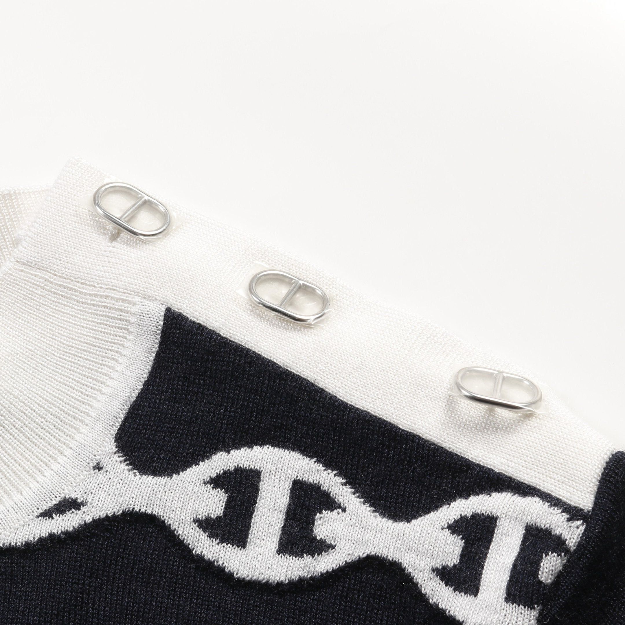 Hermes Hermes Chaîne Knit Cashmere Silk Black White Size ONE SIZE - 5 Thumbnail