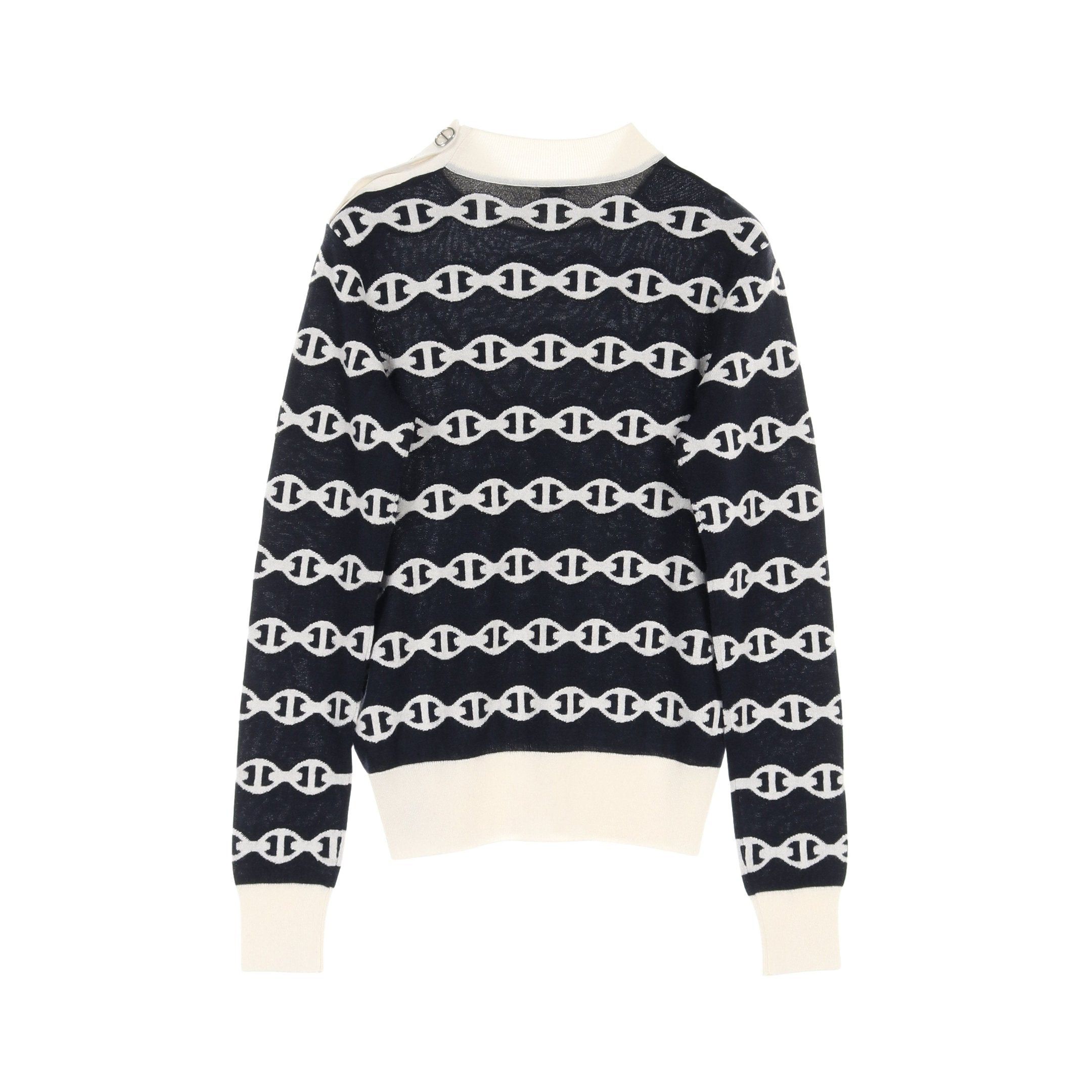 Hermes Hermes Chaîne Knit Cashmere Silk Black White Size ONE SIZE - 2 Thumbnail