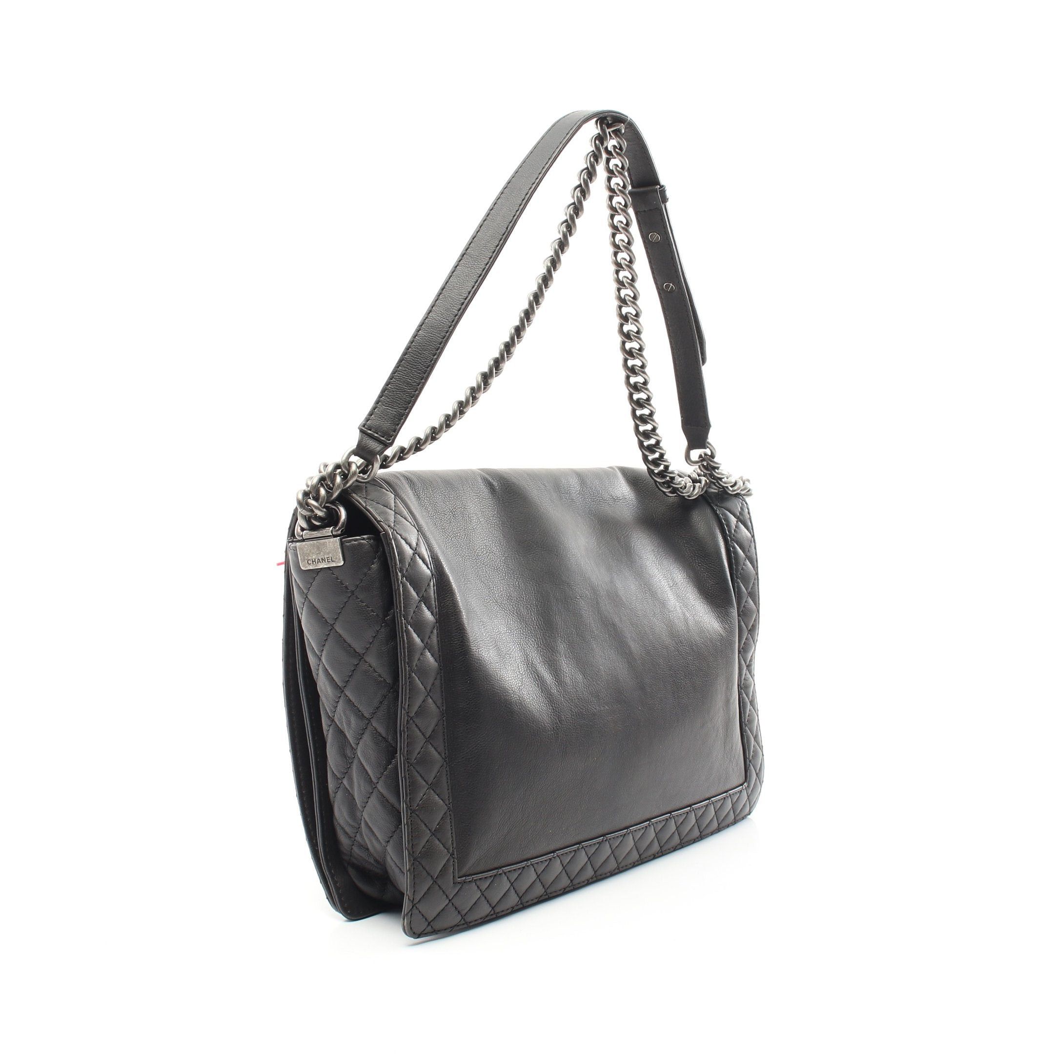 Chanel Chanel Boy Chanel Double Chain Shoulder Bag Leather Black Antique Silver Hardware Size ONE SIZE - 2 Thumbnail