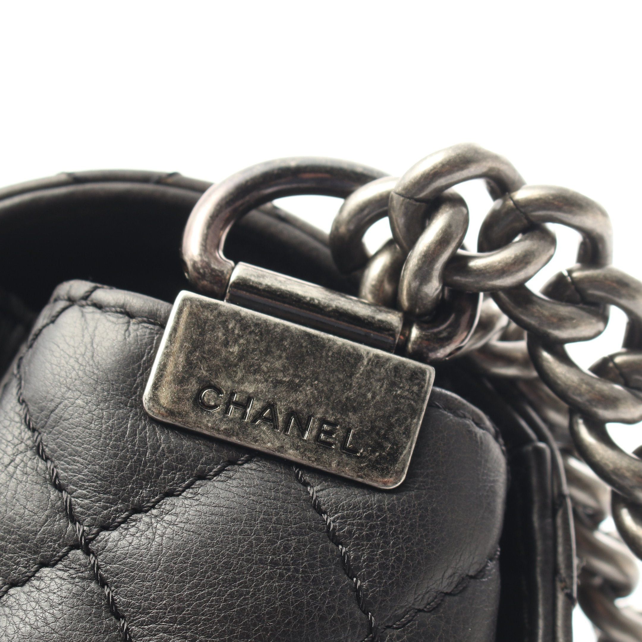 Chanel Chanel Boy Chanel Double Chain Shoulder Bag Leather Black Antique Silver Hardware Size ONE SIZE - 12 Thumbnail