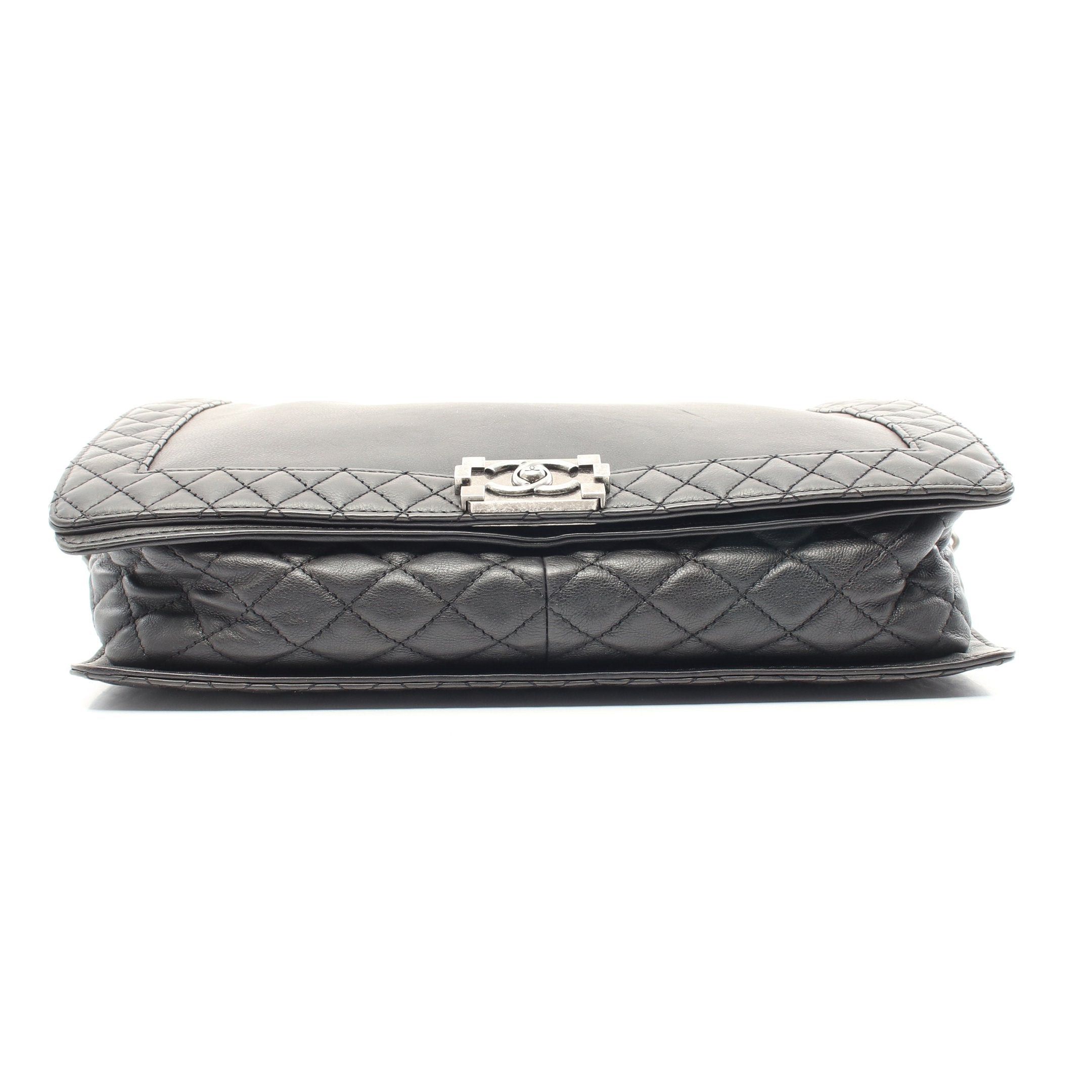 Chanel Chanel Boy Chanel Double Chain Shoulder Bag Leather Black Antique Silver Hardware Size ONE SIZE - 13 Thumbnail