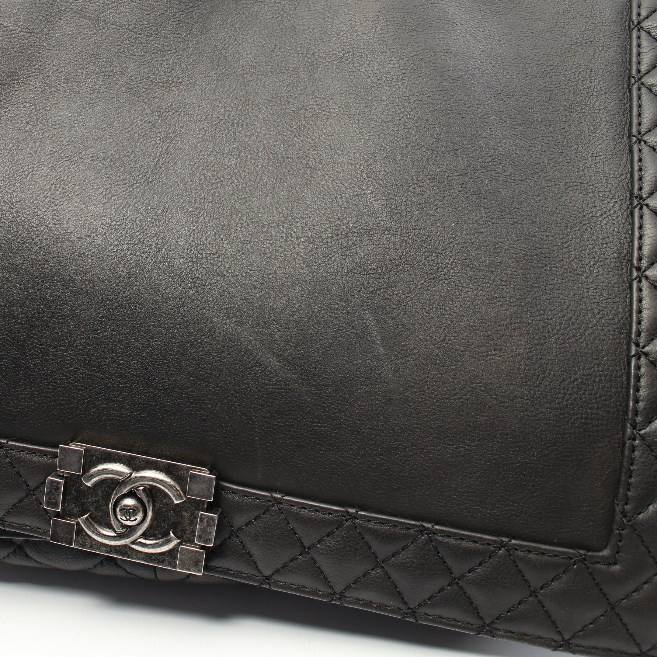 Chanel Chanel Boy Chanel Double Chain Shoulder Bag Leather Black Antique Silver Hardware Size ONE SIZE - 9 Thumbnail