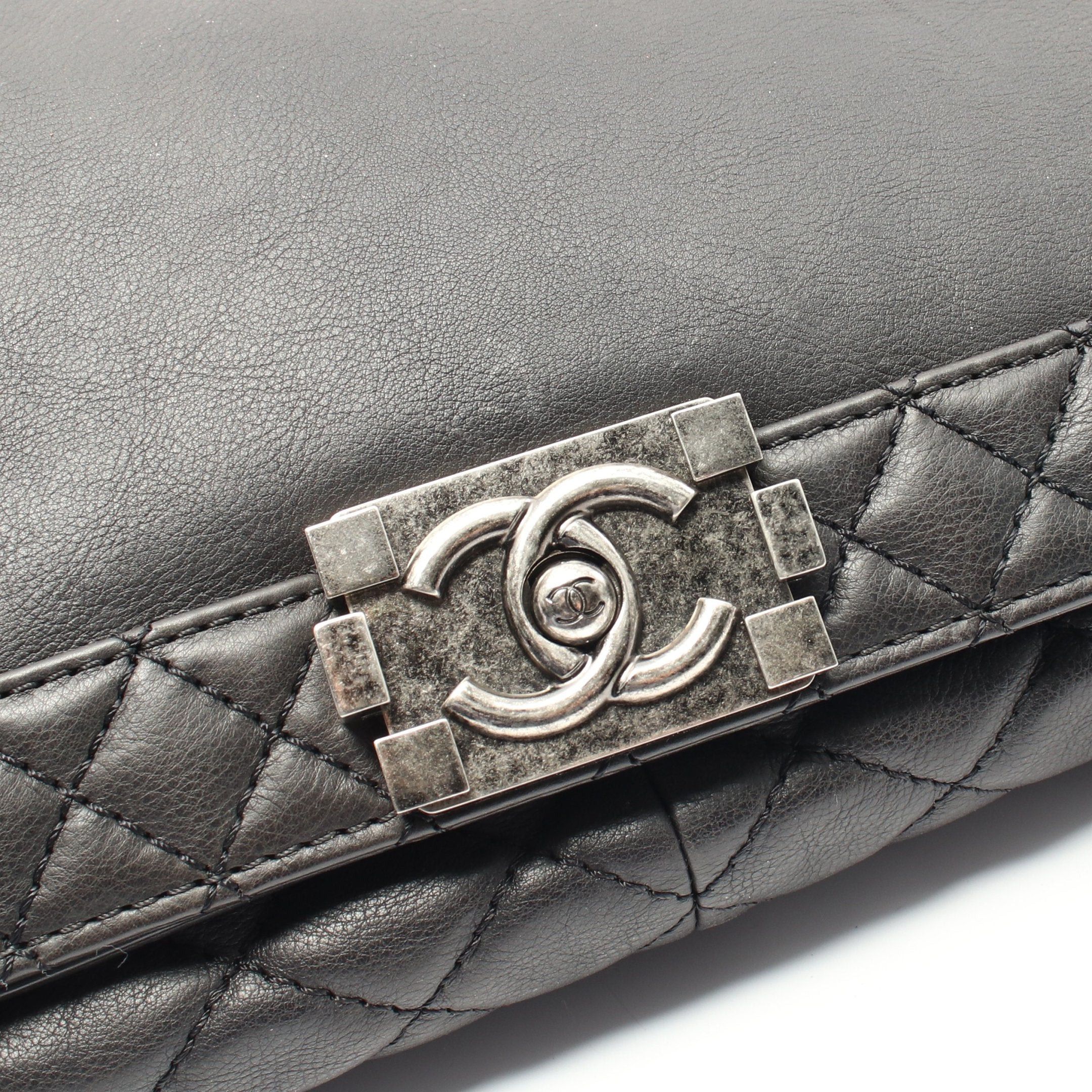 Chanel Chanel Boy Chanel Double Chain Shoulder Bag Leather Black Antique Silver Hardware Size ONE SIZE - 10 Thumbnail