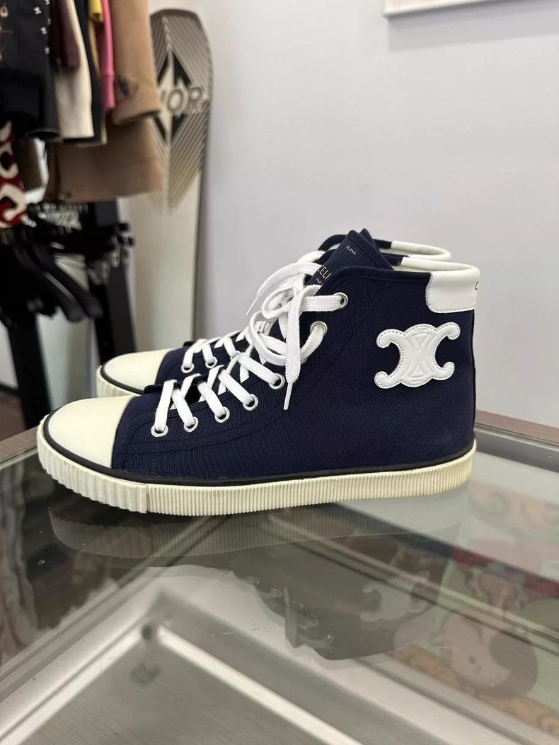 Celine Celine Navy Canvas High Top Sneakers Size US 7.5 / EU 40-41 - 3 Thumbnail