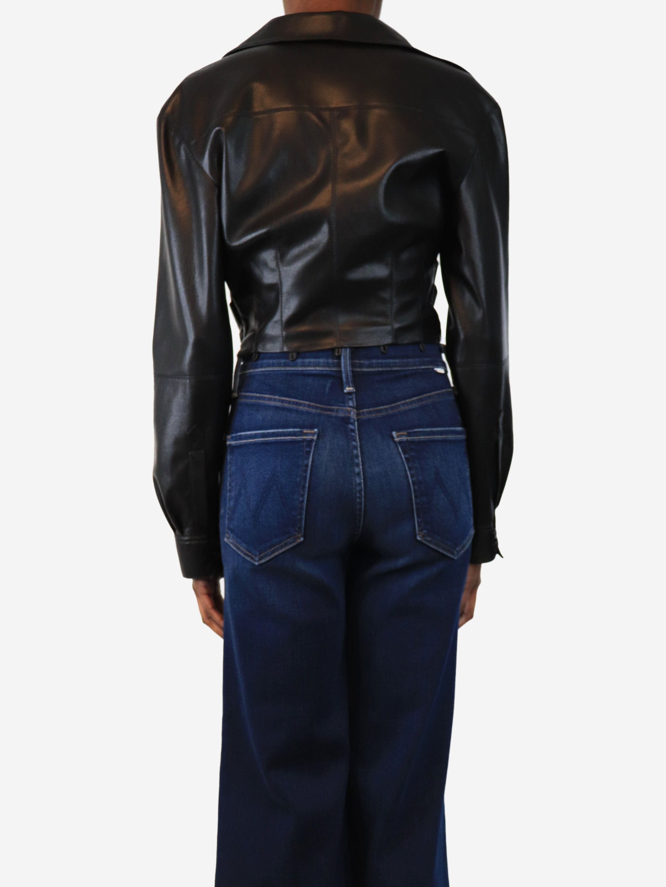 Black faux leather knotted top - size XS