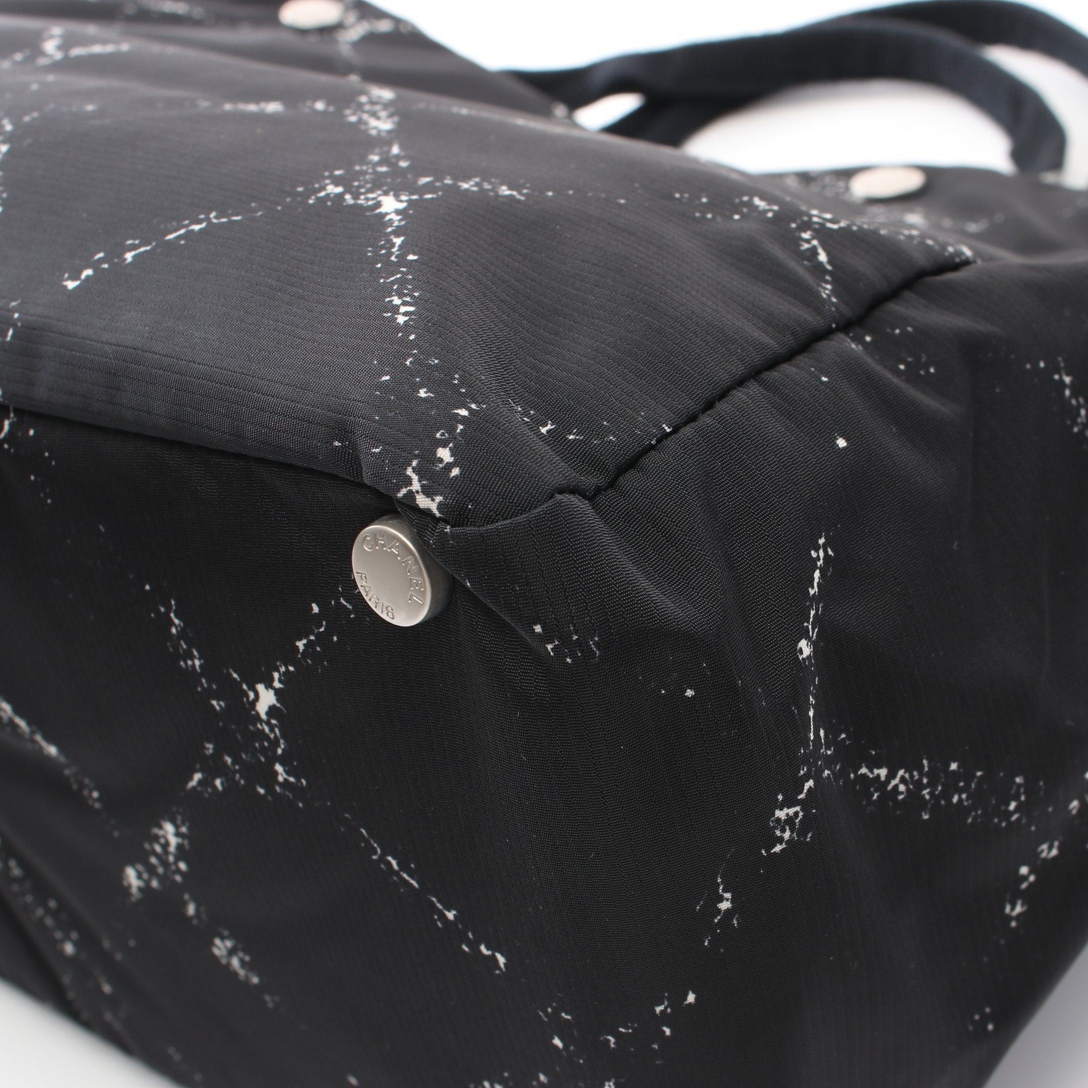 Chanel Chanel Old Travel Line Handbag Tote Bag Nylon Black White Silver Hardware Size ONE SIZE - 6 Thumbnail