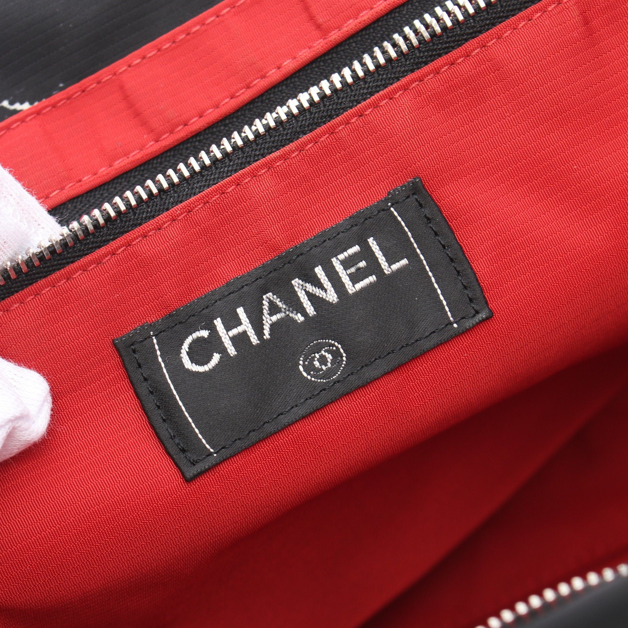 Chanel Chanel Old Travel Line Handbag Tote Bag Nylon Black White Silver Hardware Size ONE SIZE - 4 Thumbnail