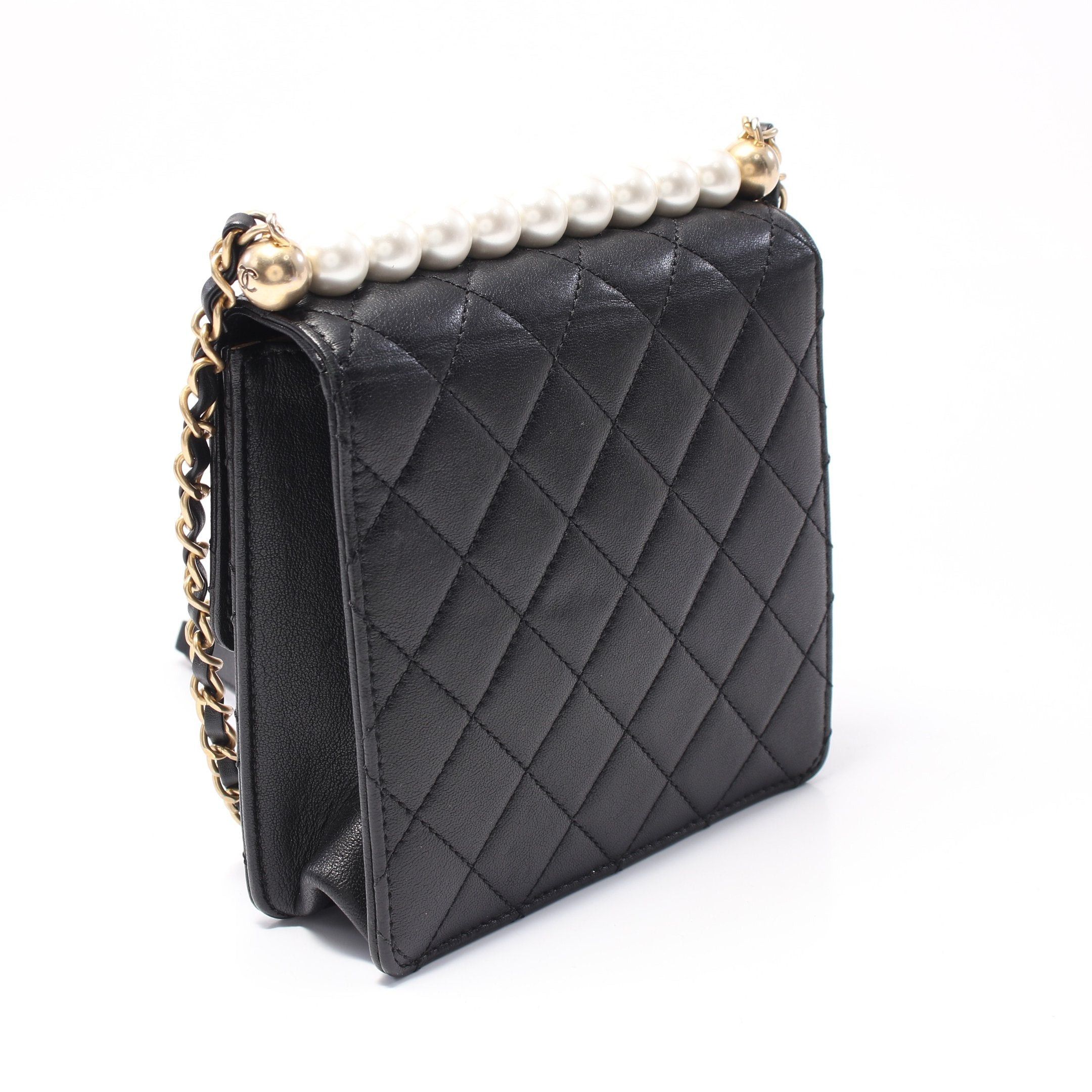 Chanel Chanel Matelasse Pearl Chain Shoulder Bag Lambskin Black Gold Hardware Size ONE SIZE - 2 Thumbnail