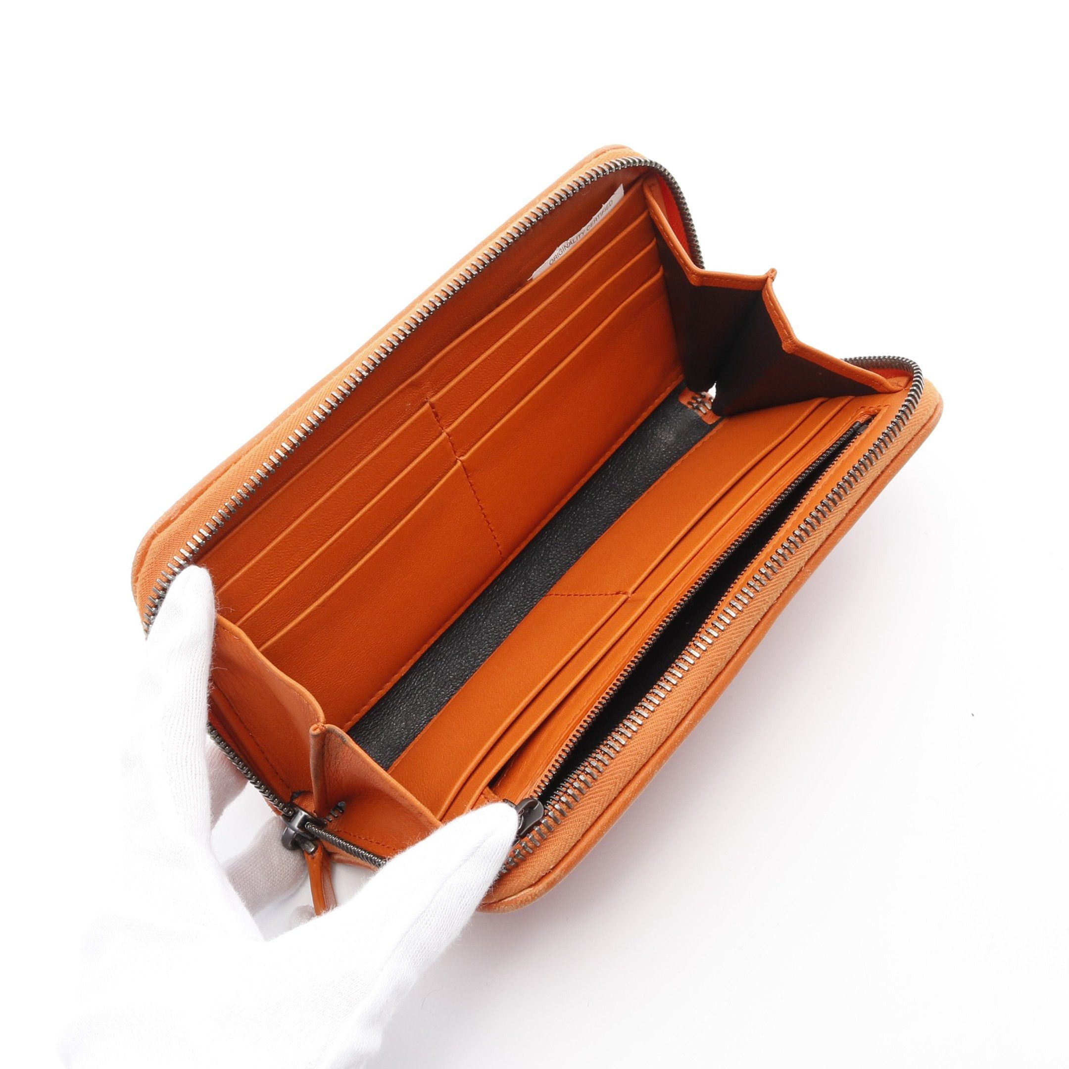 Bottega Veneta Bottega Veneta Intrecciato Round Zipper Long Wallet Leather Orange Size ONE SIZE - 3 Thumbnail