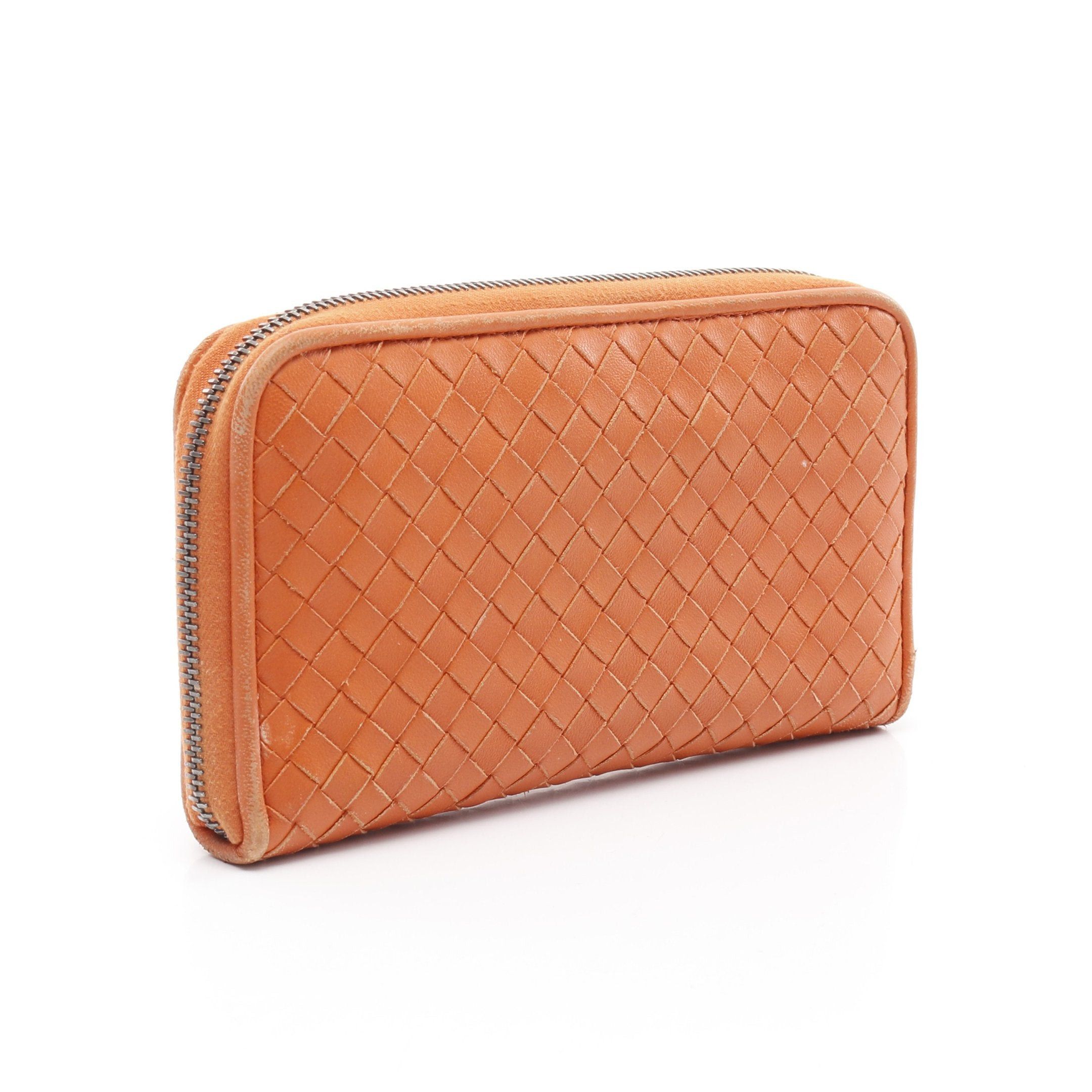 Bottega Veneta Bottega Veneta Intrecciato Round Zipper Long Wallet Leather Orange Size ONE SIZE - 2 Thumbnail