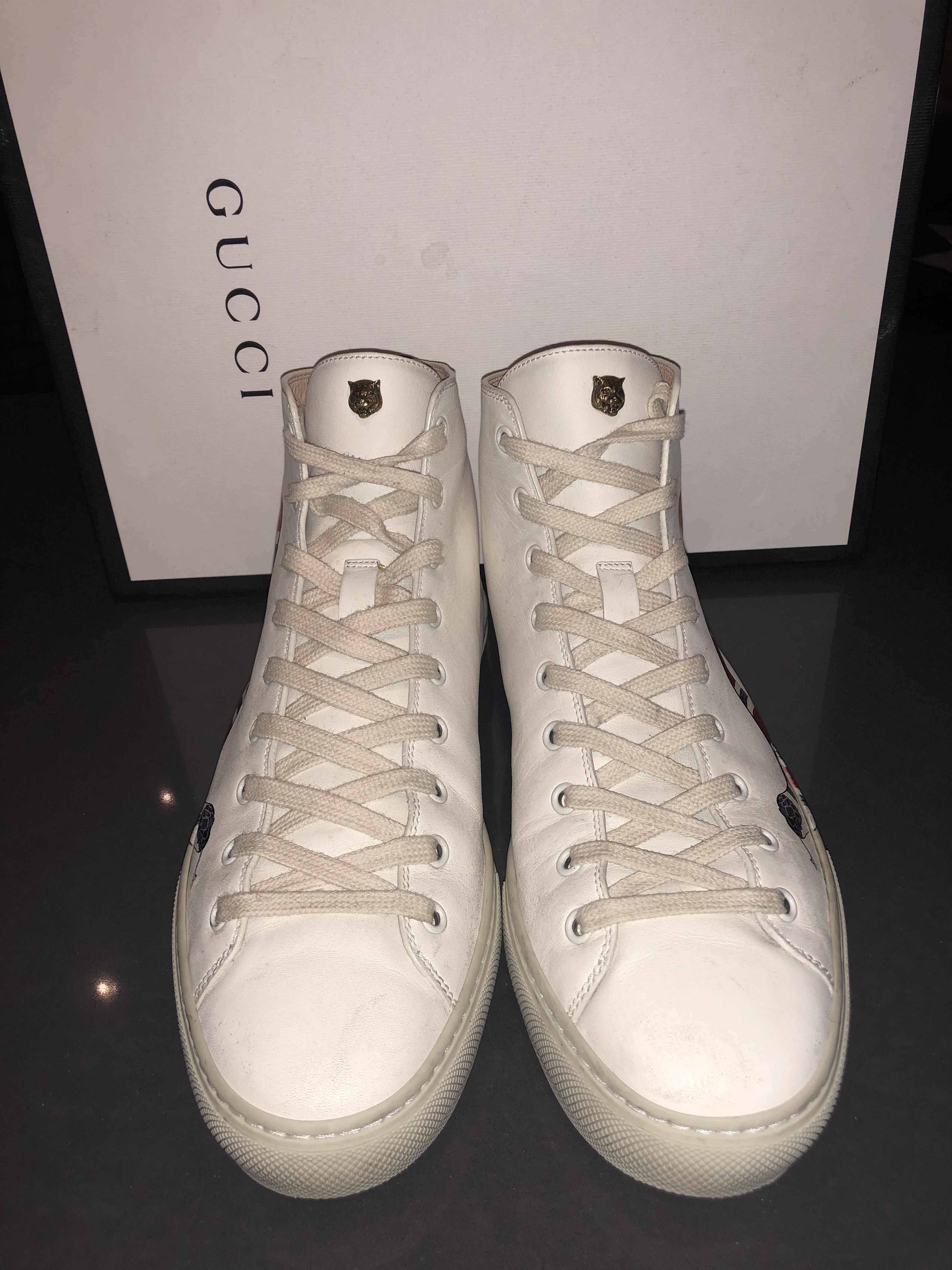 Gucci Men s GUCCI Major Snake Print Leather High Top Sneakers White G 8.5 US 9.5 Grailed