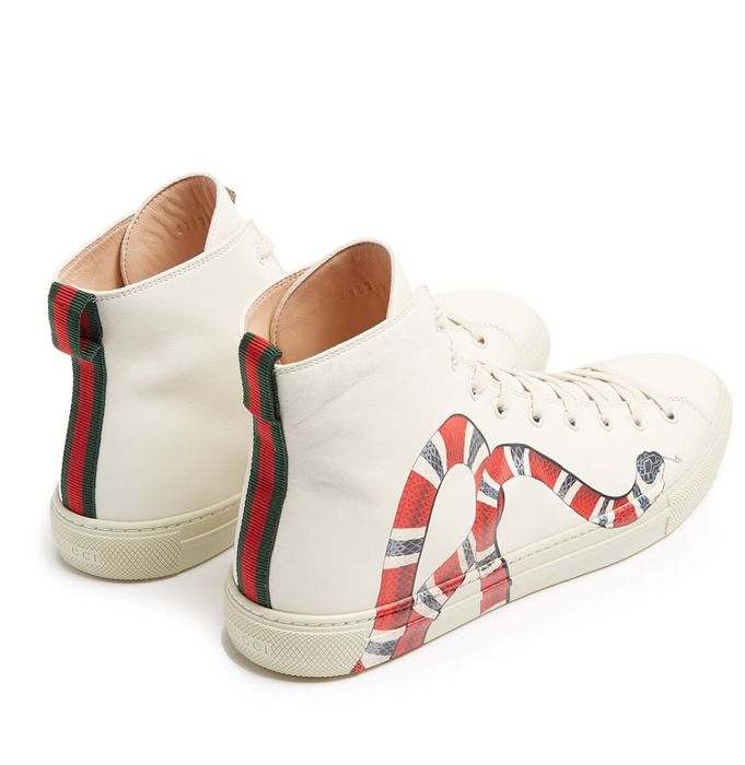 Gucci leather high outlet top with snake white