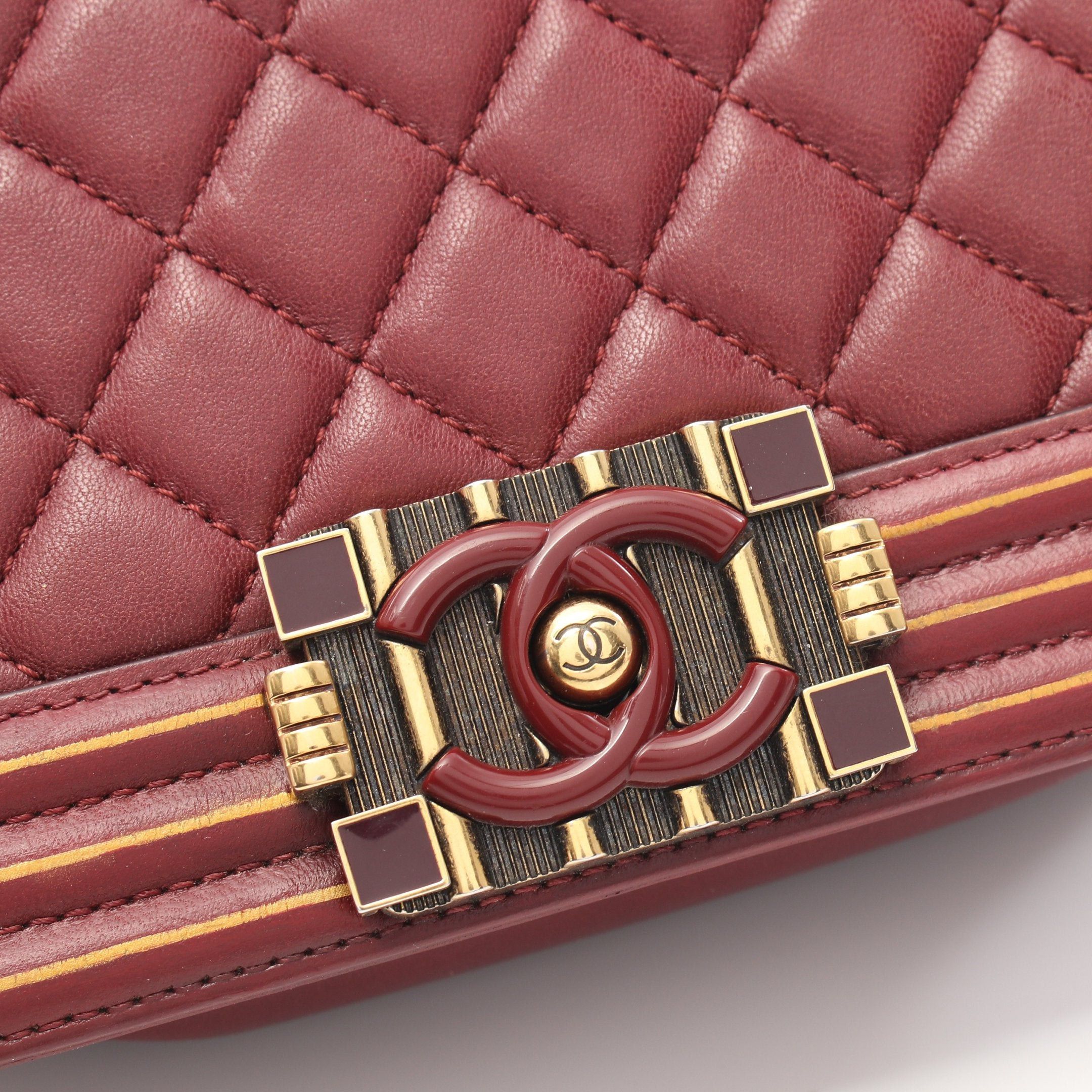 Chanel Chanel Boy Chanel Top Handle Flap Bag Chain Shoulder Lambskin Bordeaux Antique Gold Hardware Size ONE SIZE - 11 Thumbnail