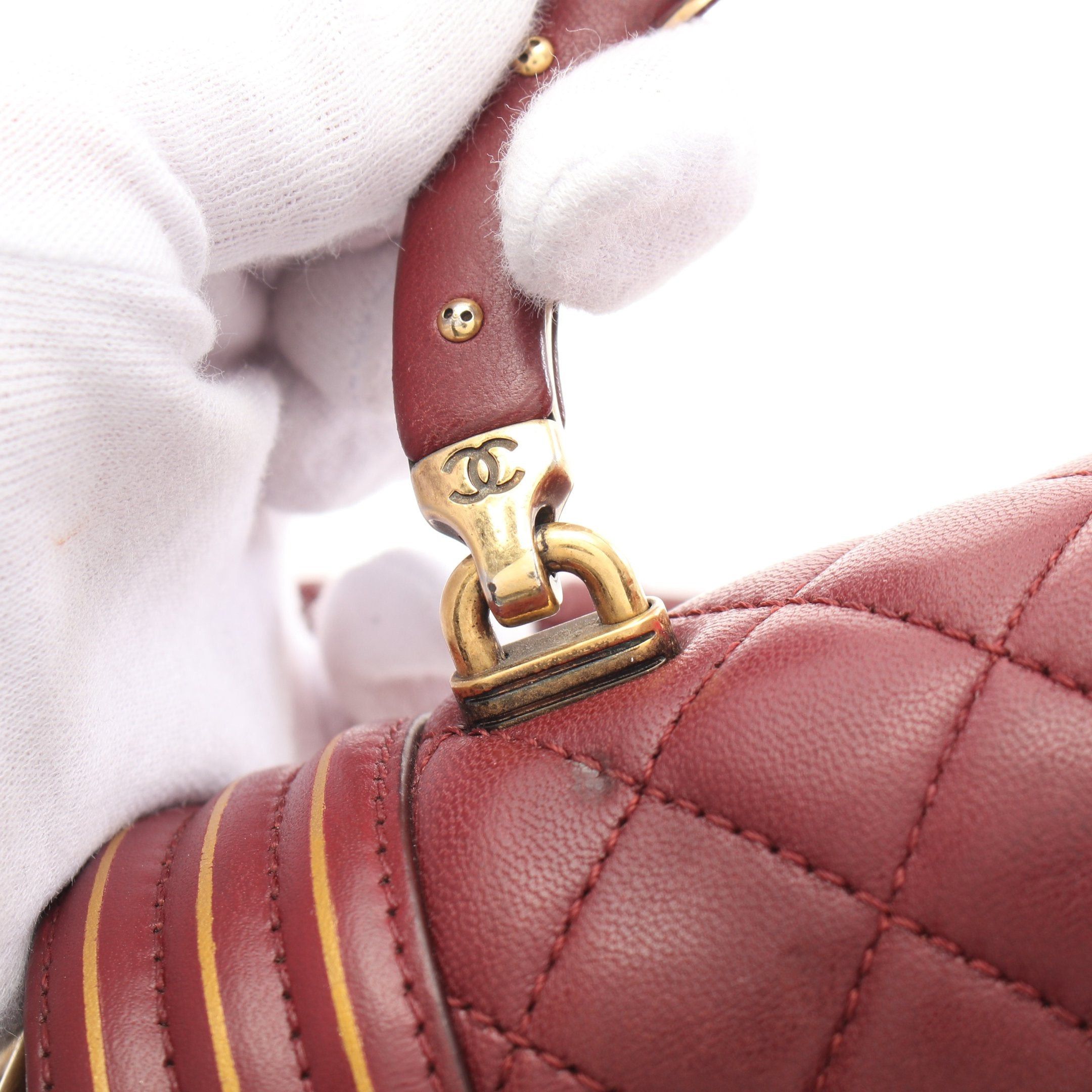 Chanel Chanel Boy Chanel Top Handle Flap Bag Chain Shoulder Lambskin Bordeaux Antique Gold Hardware Size ONE SIZE - 10 Thumbnail