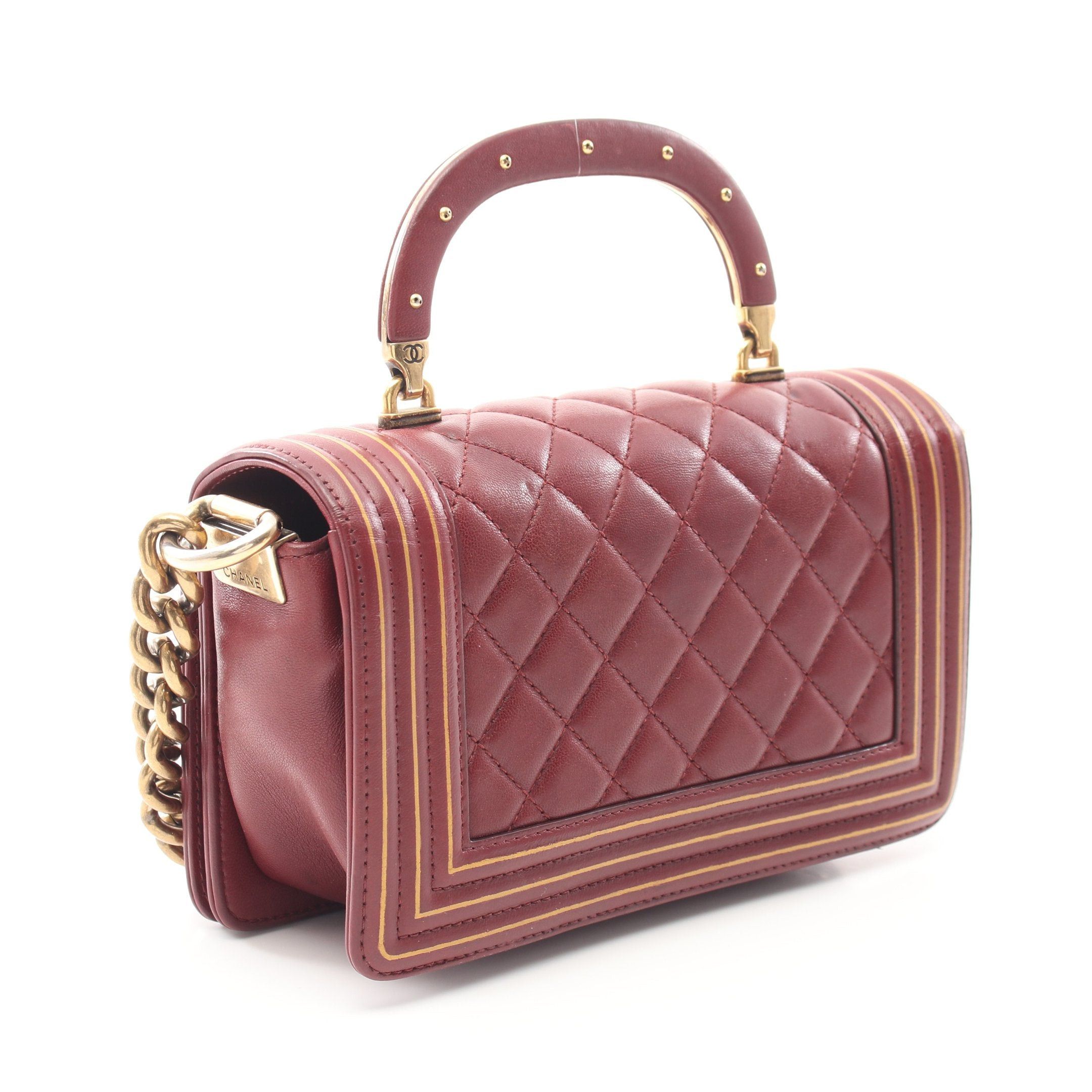 Chanel Chanel Boy Chanel Top Handle Flap Bag Chain Shoulder Lambskin Bordeaux Antique Gold Hardware Size ONE SIZE - 2 Thumbnail