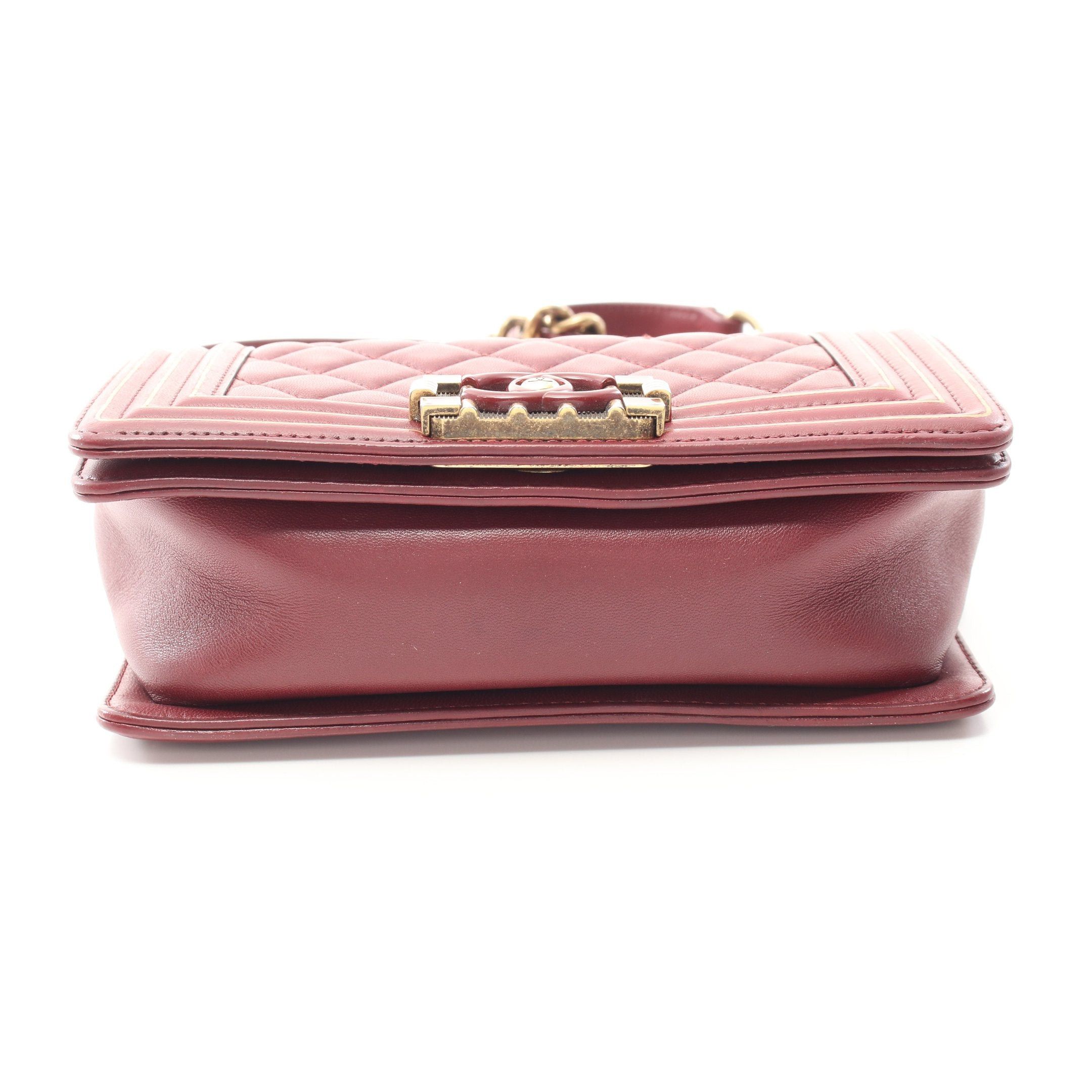 Chanel Chanel Boy Chanel Top Handle Flap Bag Chain Shoulder Lambskin Bordeaux Antique Gold Hardware Size ONE SIZE - 14 Thumbnail