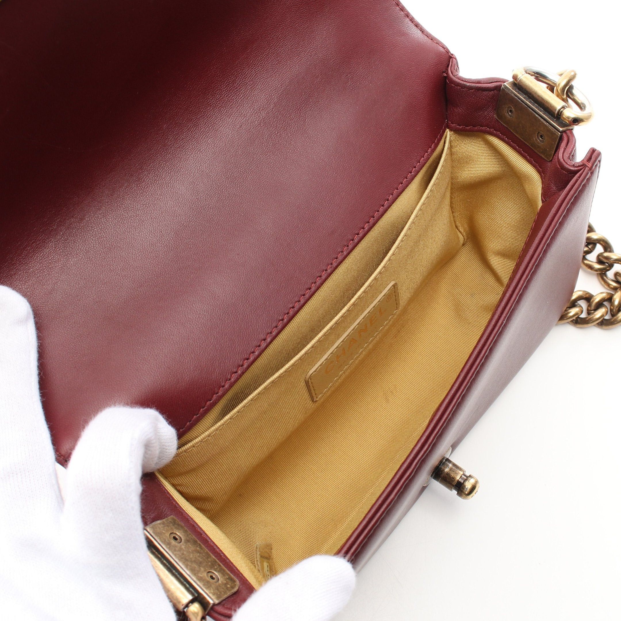 Chanel Chanel Boy Chanel Top Handle Flap Bag Chain Shoulder Lambskin Bordeaux Antique Gold Hardware Size ONE SIZE - 3 Thumbnail