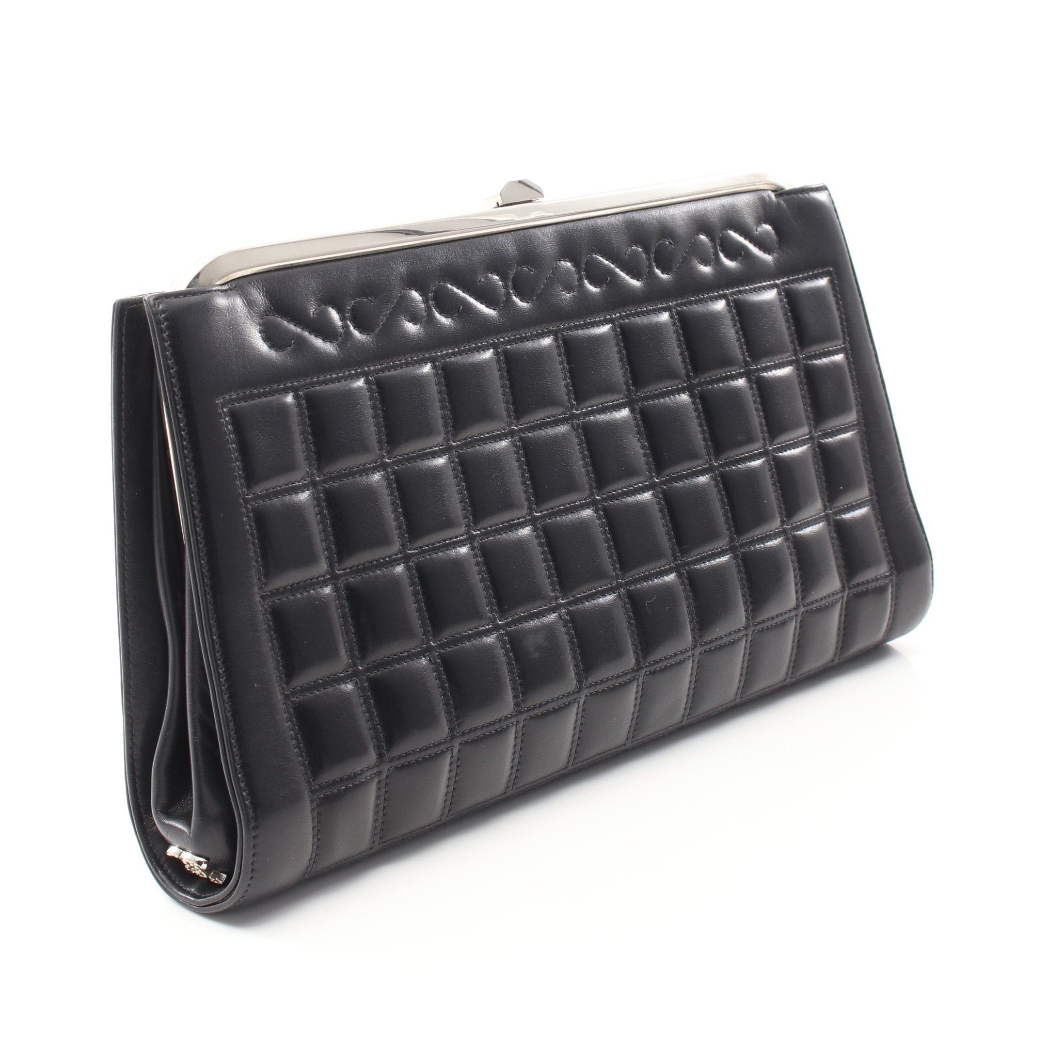 Chanel Chanel Chocolate Bar Clutch Bag Leather Black Silver Hardware Size ONE SIZE - 2 Thumbnail