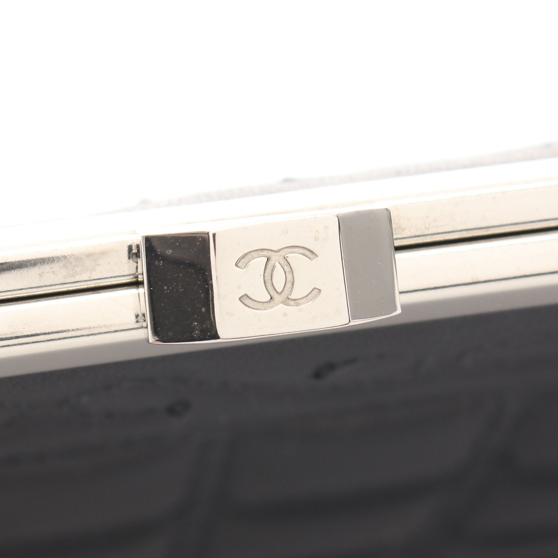 Chanel Chanel Chocolate Bar Clutch Bag Leather Black Silver Hardware Size ONE SIZE - 9 Thumbnail