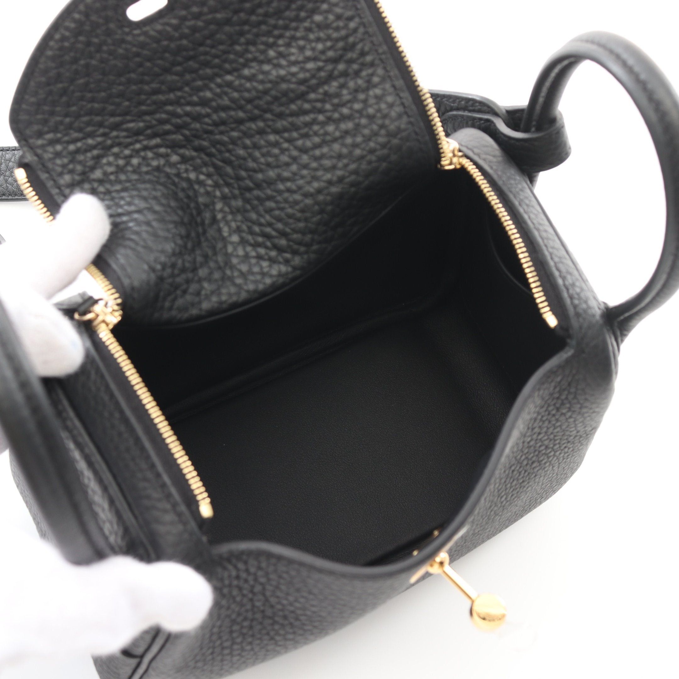 Hermes Hermes Lindy Mini Shoulder Bag Clemence Leather Black Gold Hardware Double Engraved Size ONE SIZE - 3 Thumbnail