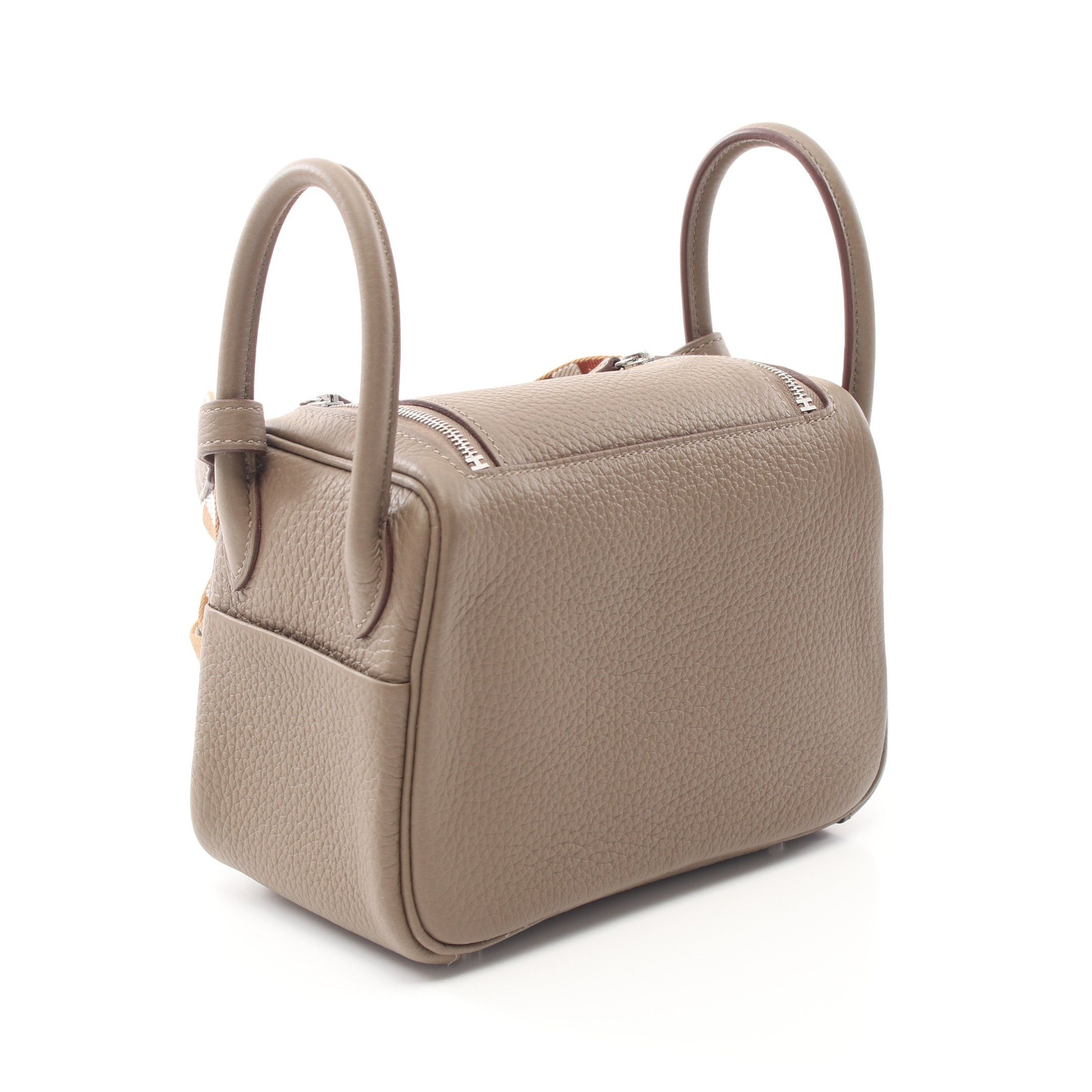 Hermes Hermes Lindy Mini Maxi Cadre Etoupe Shoulder Bag Clemence Leather Gray Brown Silver Hardware Double Engraved Size ONE SIZE - 2 Thumbnail