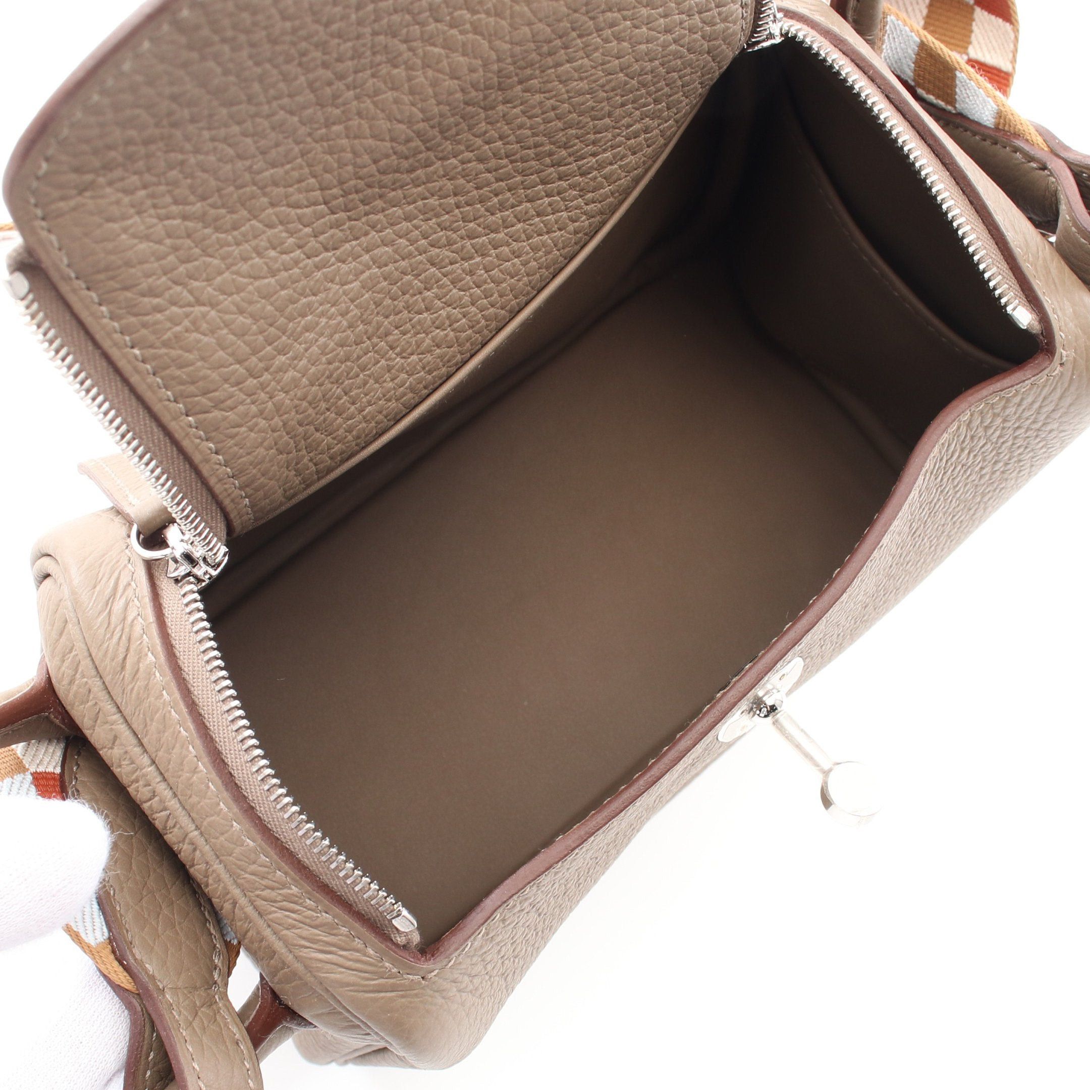 Hermes Hermes Lindy Mini Maxi Cadre Etoupe Shoulder Bag Clemence Leather Gray Brown Silver Hardware Double Engraved Size ONE SIZE - 3 Thumbnail