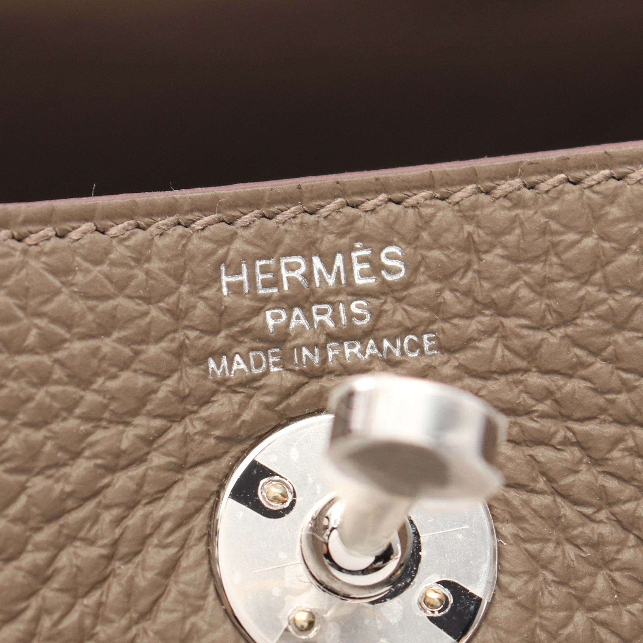 Hermes Hermes Lindy Mini Maxi Cadre Etoupe Shoulder Bag Clemence Leather Gray Brown Silver Hardware Double Engraved Size ONE SIZE - 4 Thumbnail