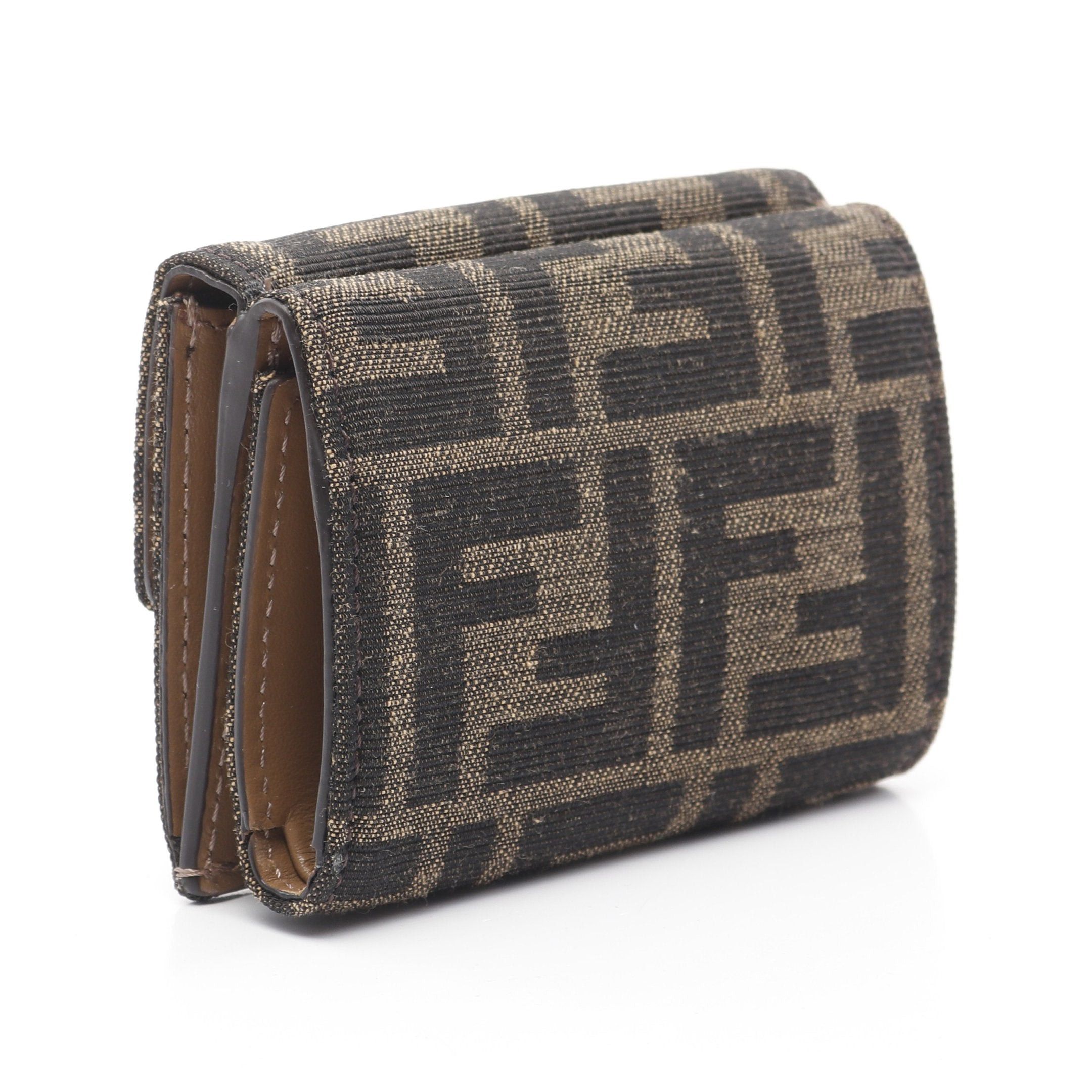 Fendi Fendi Bucket Zucca Trifold Wallet Compact Canvas Leather Dark Brown Size ONE SIZE - 2 Thumbnail