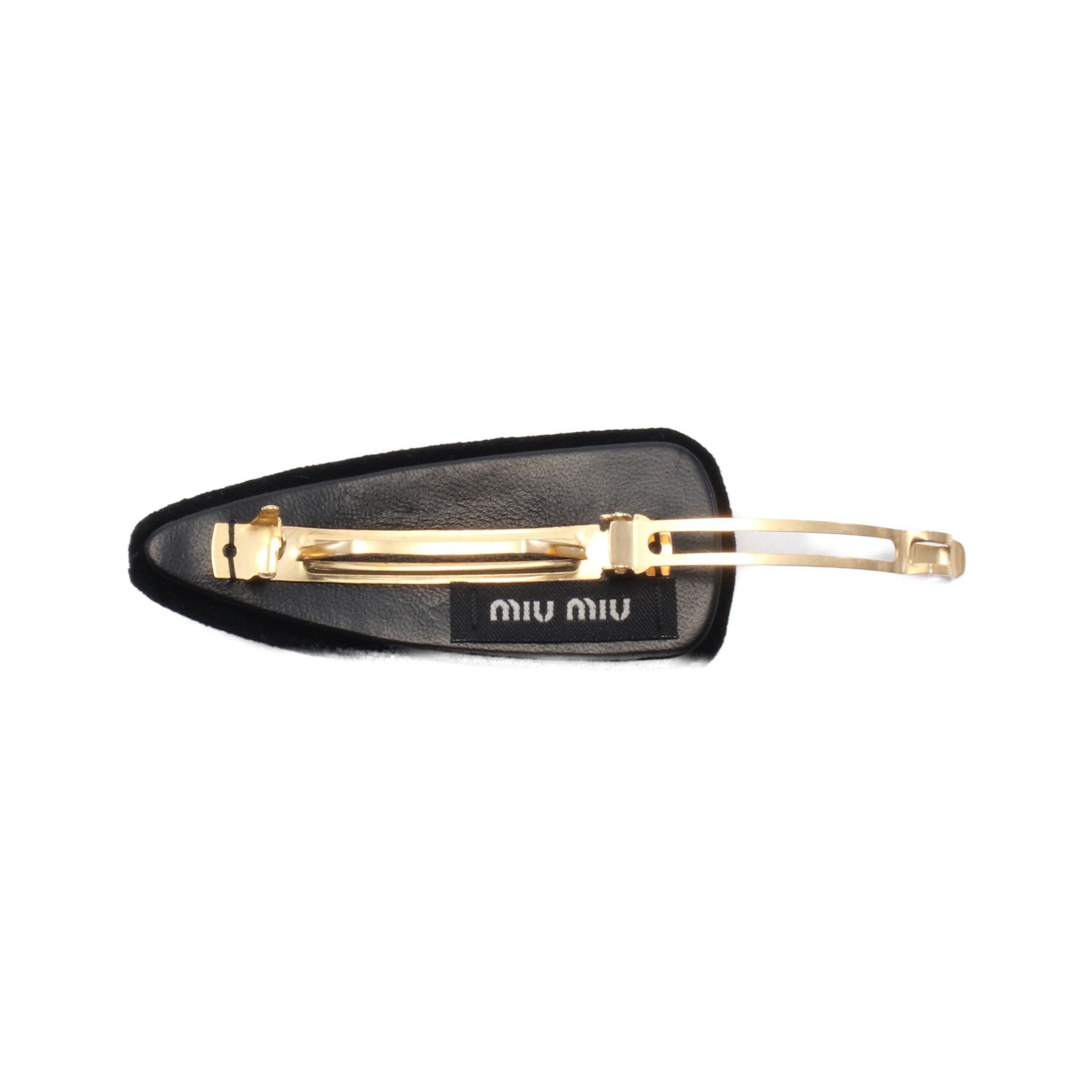Miu Miu Miu Miu Logo Barretta Hair Clip Velor Black Size ONE SIZE - 2 Thumbnail