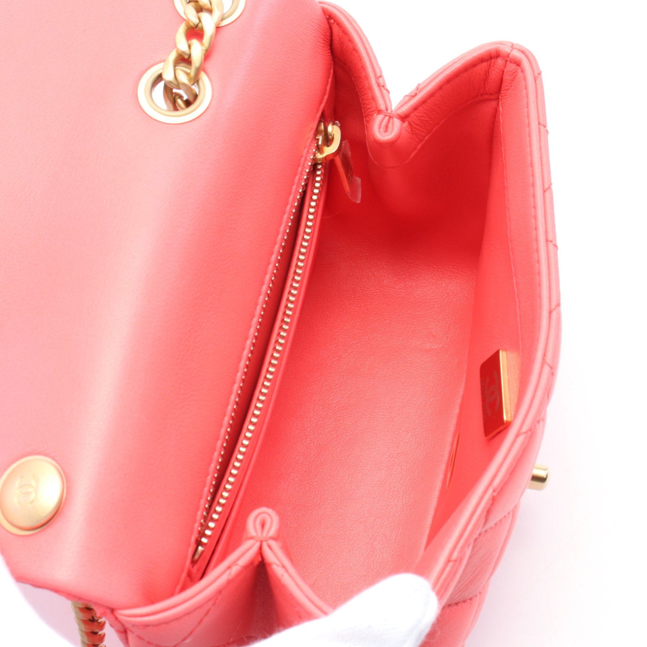 Chanel Chanel Mini Matelasse Camellia Chain Shoulder Bag Leather Coral Pink Matte Gold Hardware Size ONE SIZE - 3 Thumbnail
