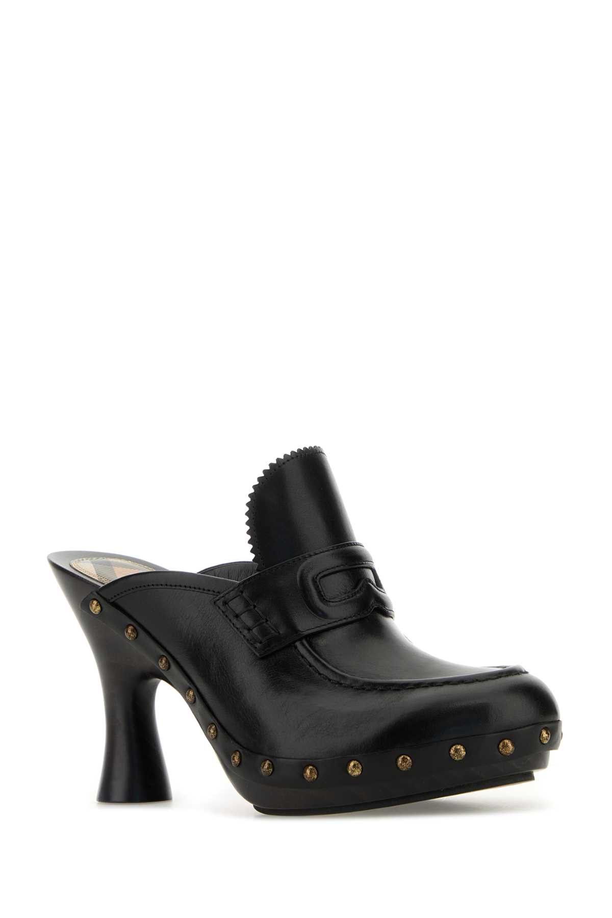 Burberry Black Leather Mules Size US 6 / IT 36 - 2 Thumbnail