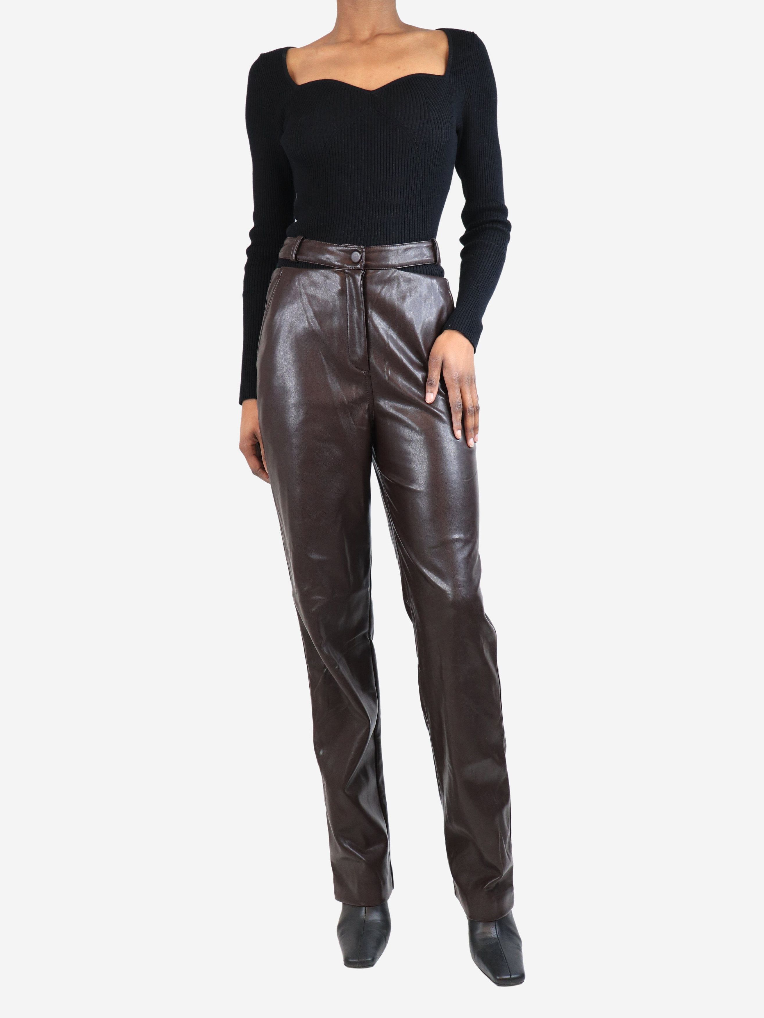 Brown faux leather trousers - size UK 6