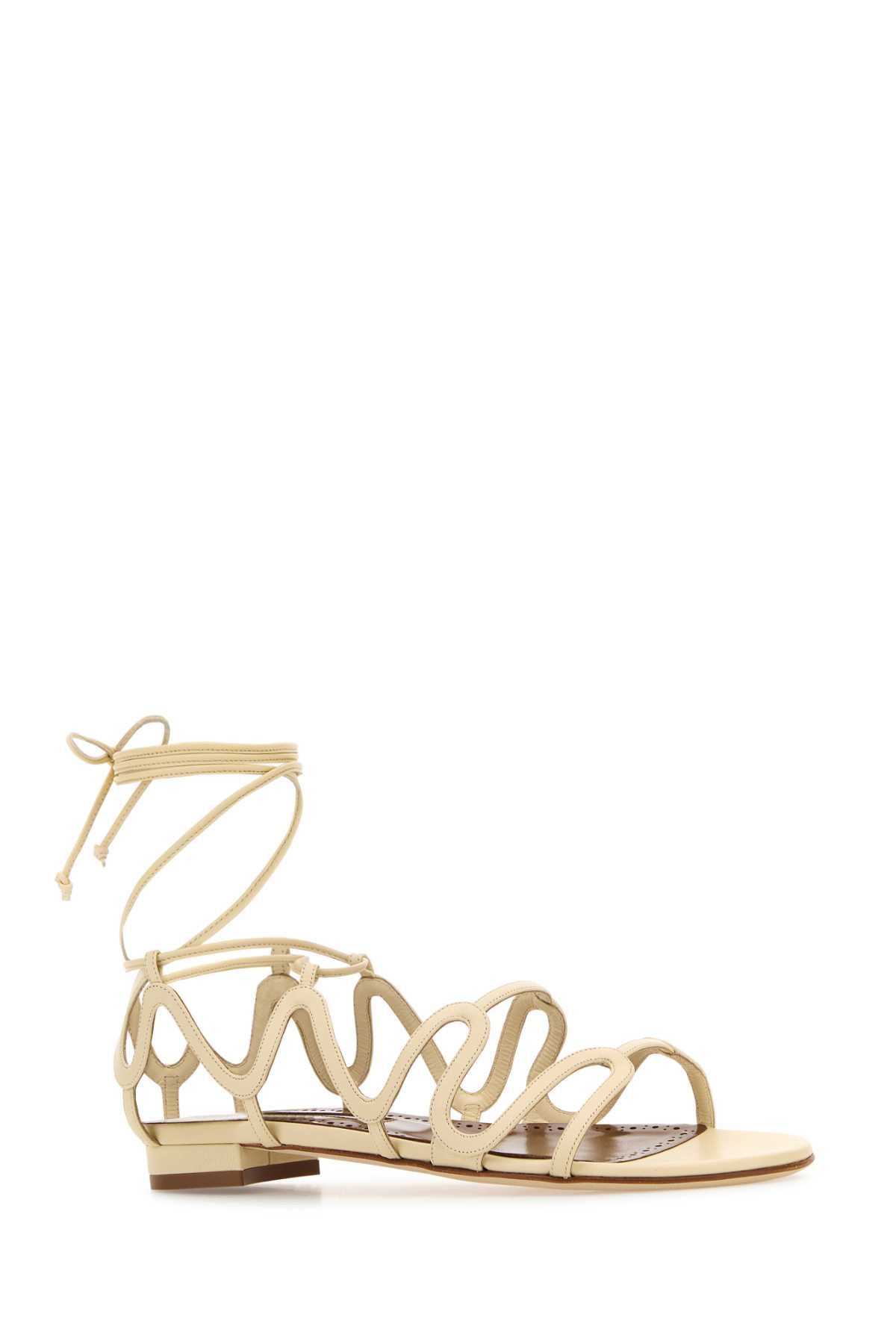 Manolo Blahnik Cream Leather Fawda Sandals Size US 7 / IT 37 - 2 Thumbnail