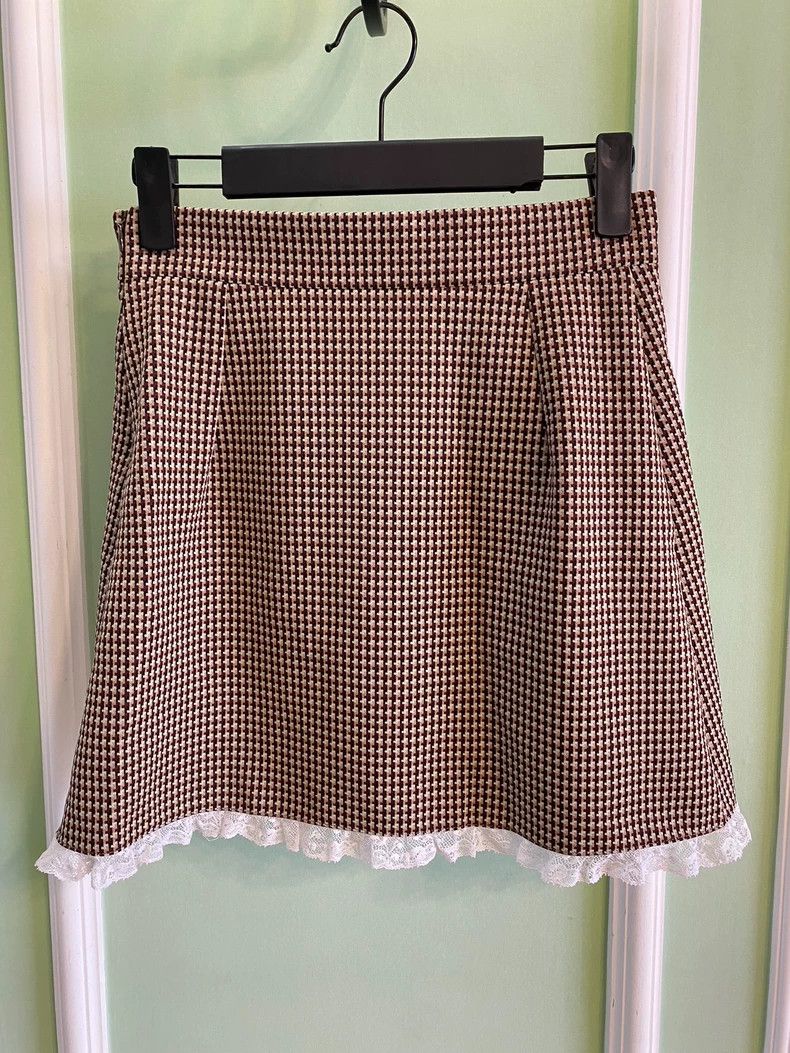 Prada MiuMiu Lace Trim Plaid Mini Skirt Size 22" - 2 Thumbnail