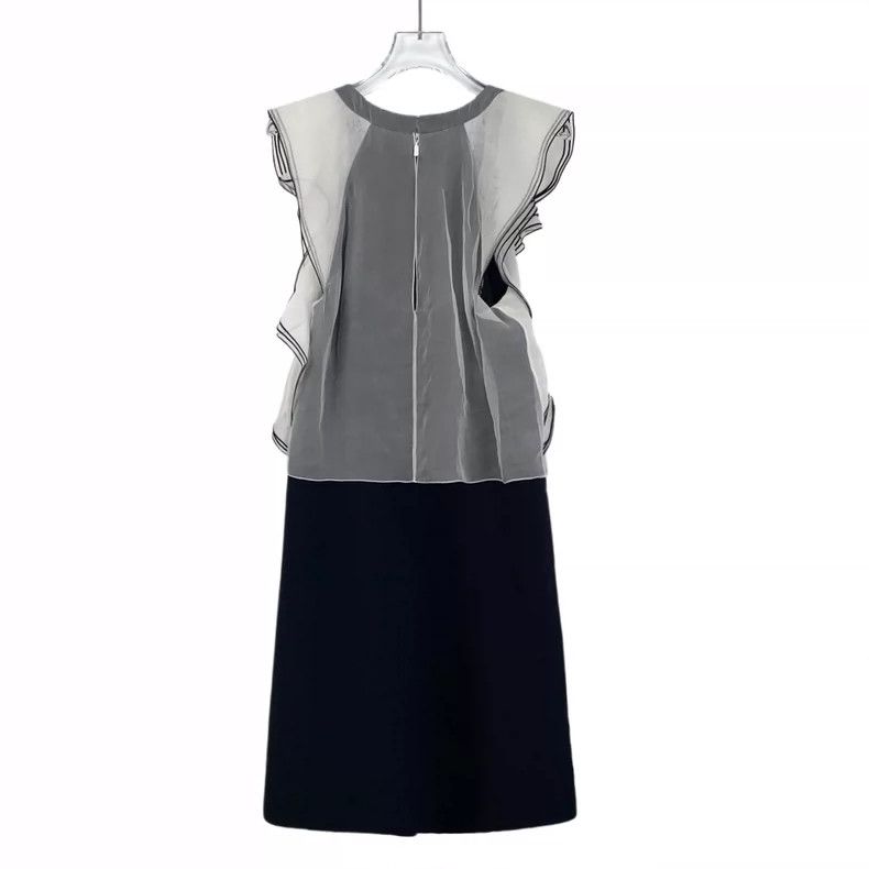 Celine Color Block Ruffle Sleeve Silk Dress Size 22" - 2 Thumbnail