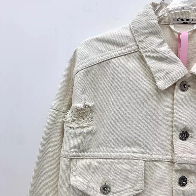 Miu Miu Miu Miu Beige Cotton Long Sleeve Denim Jacket Size US M / EU 48-50 / 2 - 3 Thumbnail
