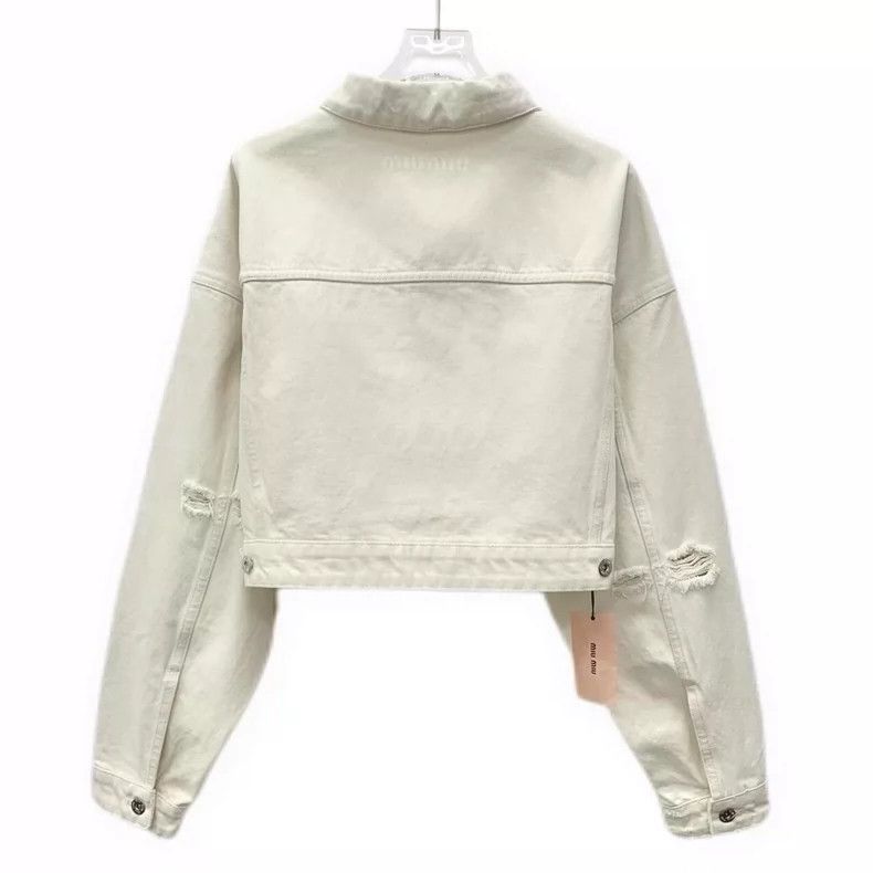 Miu Miu Miu Miu Beige Cotton Long Sleeve Denim Jacket Size US M / EU 48-50 / 2 - 2 Thumbnail