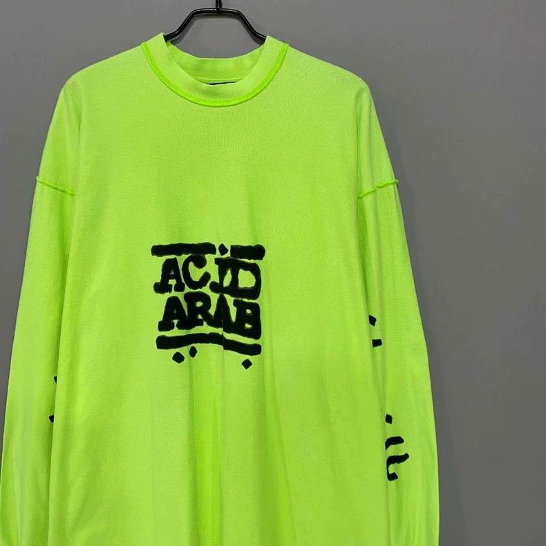 Balenciaga Fluorescent Green Long Sleeve Graphic Shirt Size US M / EU 48-50 / 2 - 2 Thumbnail