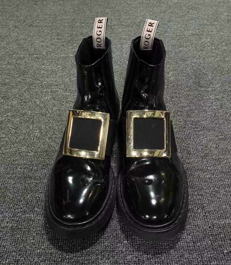 Roger Vivier Black Patent Leather Ankle Boots with Metal Buckle Size US 7.5 / EU 40-41 - 2 Thumbnail