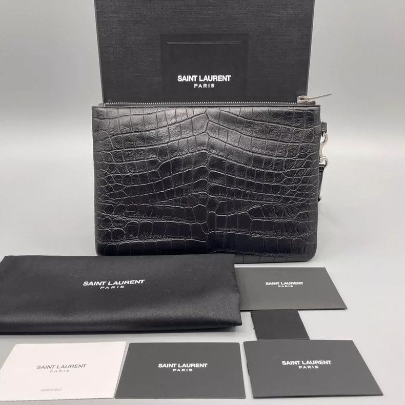 Yves Saint Laurent YSL Crocodile Texture Clutch Bag Size ONE SIZE - 2 Thumbnail