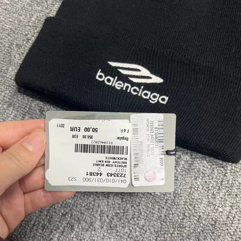 Balenciaga Balenciaga Black Logo Acrylic Knit Hat Size ONE SIZE - 3 Thumbnail