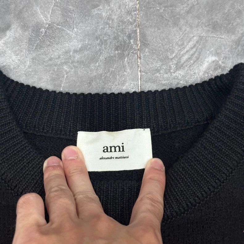 AMI Black and White Heart Striped Sweater Size US L / EU 52-54 / 3 - 3 Thumbnail