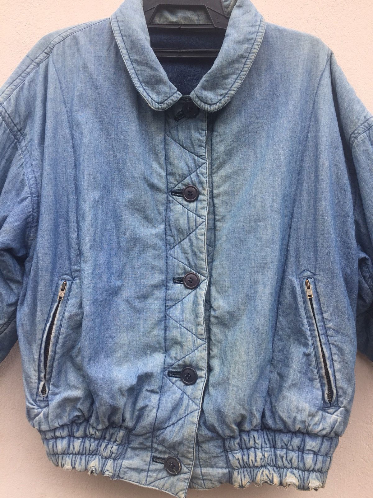 Issey Miyake × Tsumori Chisato Reversible MA-1 Distressed Bomber Baggy Denim Jacket Size US L / EU 52-54 / 3 - 5 Thumbnail
