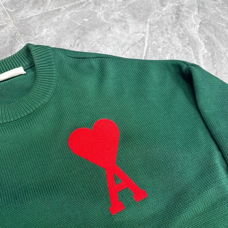 AMI Dark Green Knit Sweater with Red Heart Size US L / EU 52-54 / 3 - 2 Thumbnail