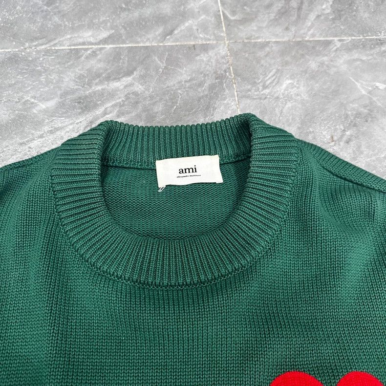 AMI Dark Green Knit Sweater with Red Heart Size US L / EU 52-54 / 3 - 4 Thumbnail