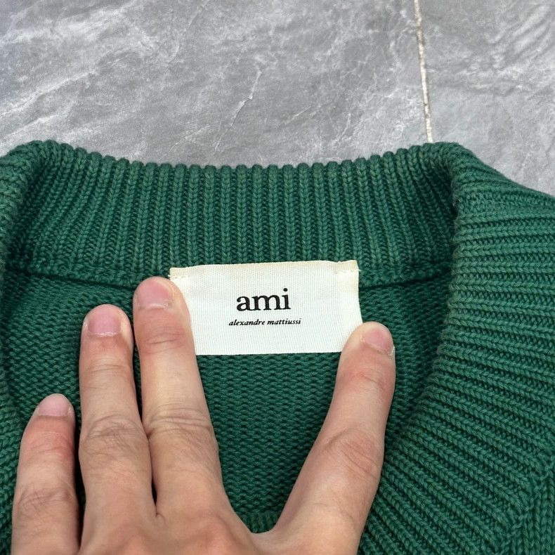 AMI Dark Green Knit Sweater with Red Heart Size US L / EU 52-54 / 3 - 3 Thumbnail